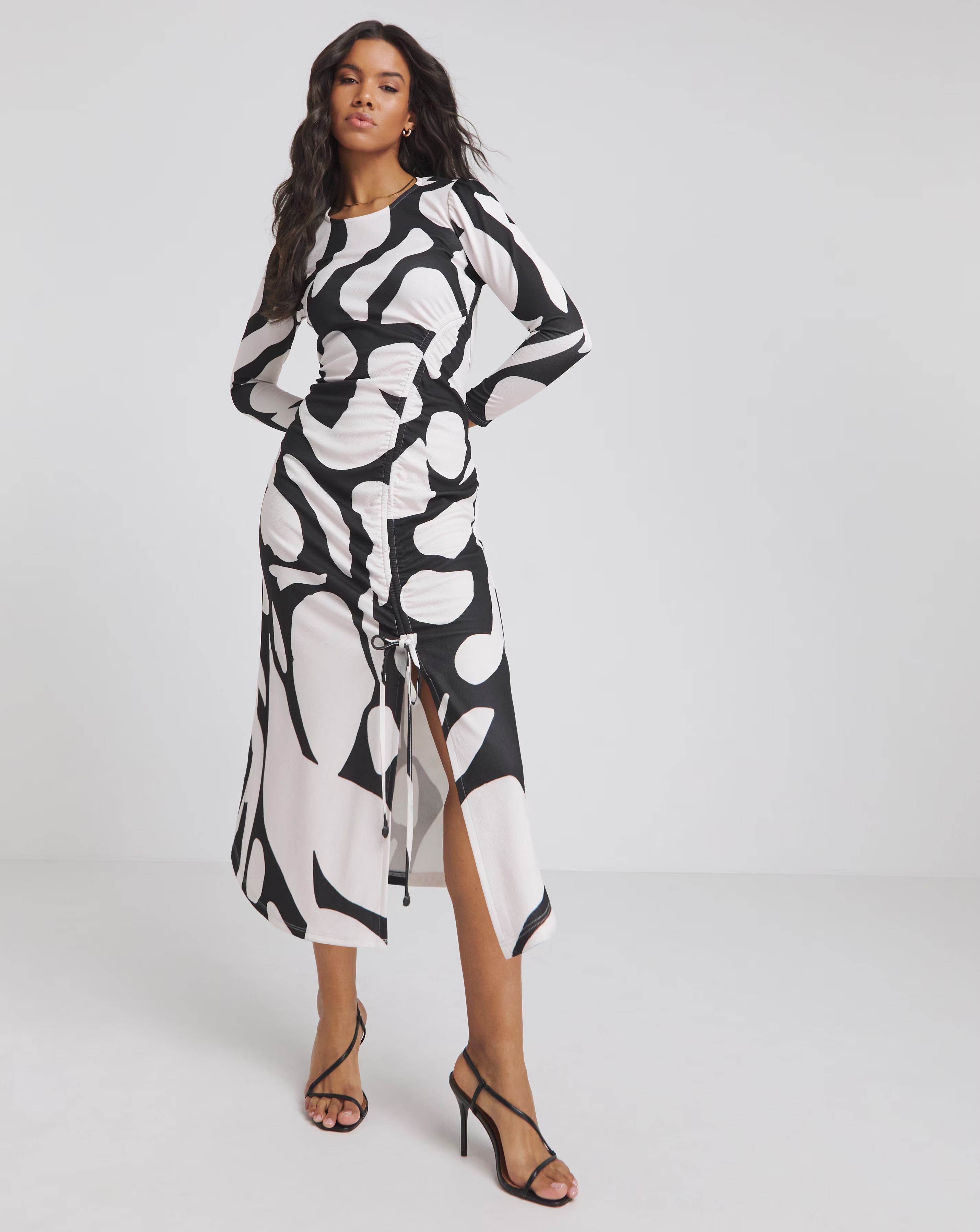 Mono Print Scuba Crepe Ruched Midi Dress 1 125737-mono-print-scuba-crepe-ruched-midi-dress-1.jpg