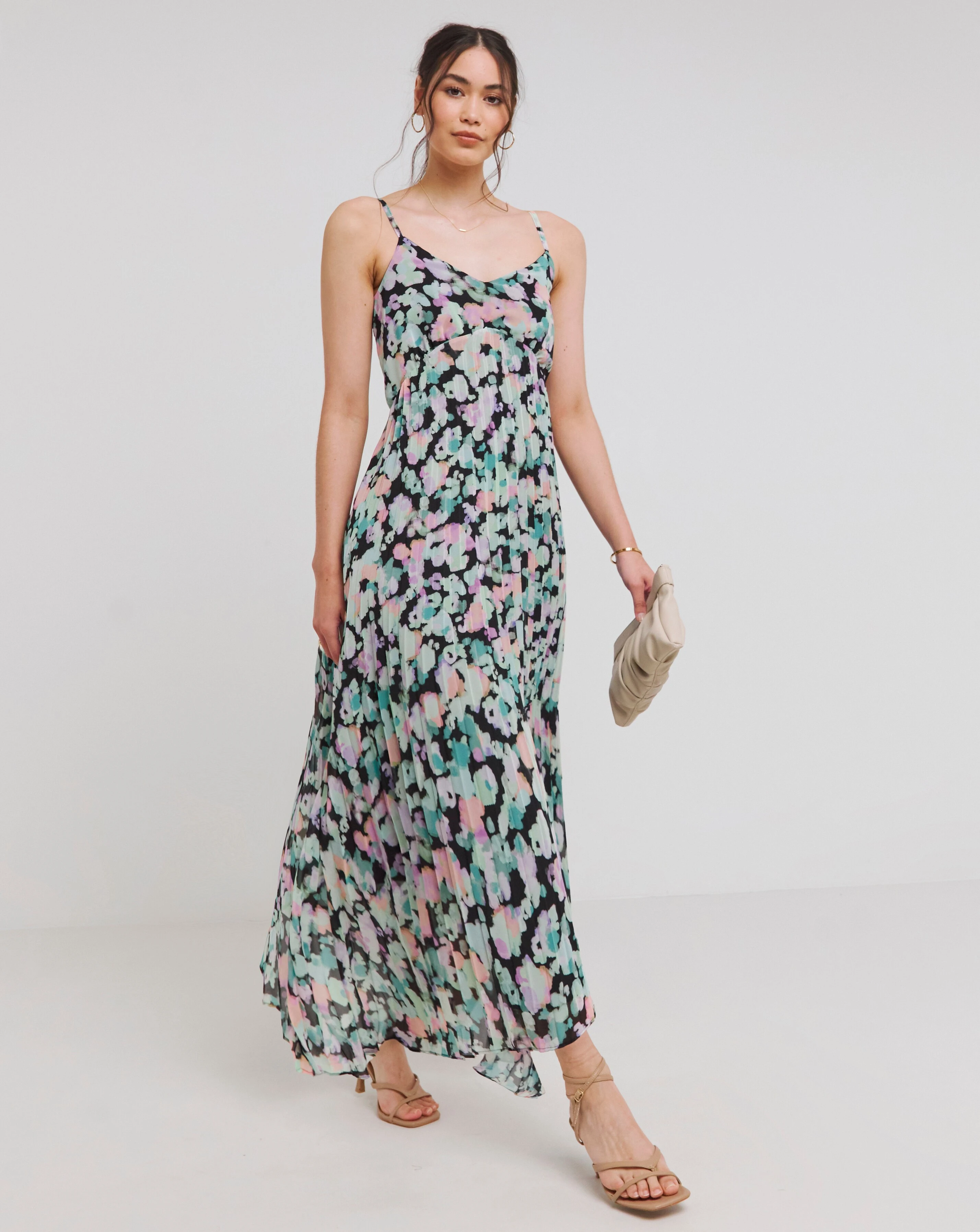 Floral Print Asymmetric Hem Maxi Dress