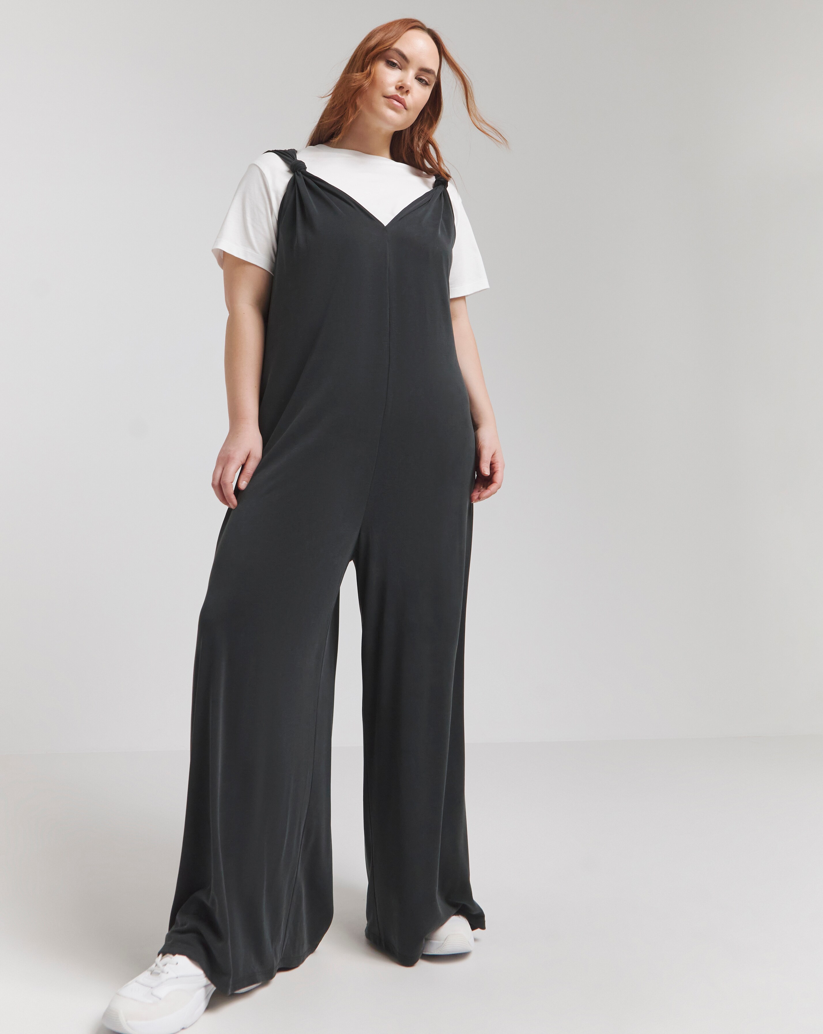 Premium Jersey Knot Detail Wide Leg Jumpsuit With Pockets