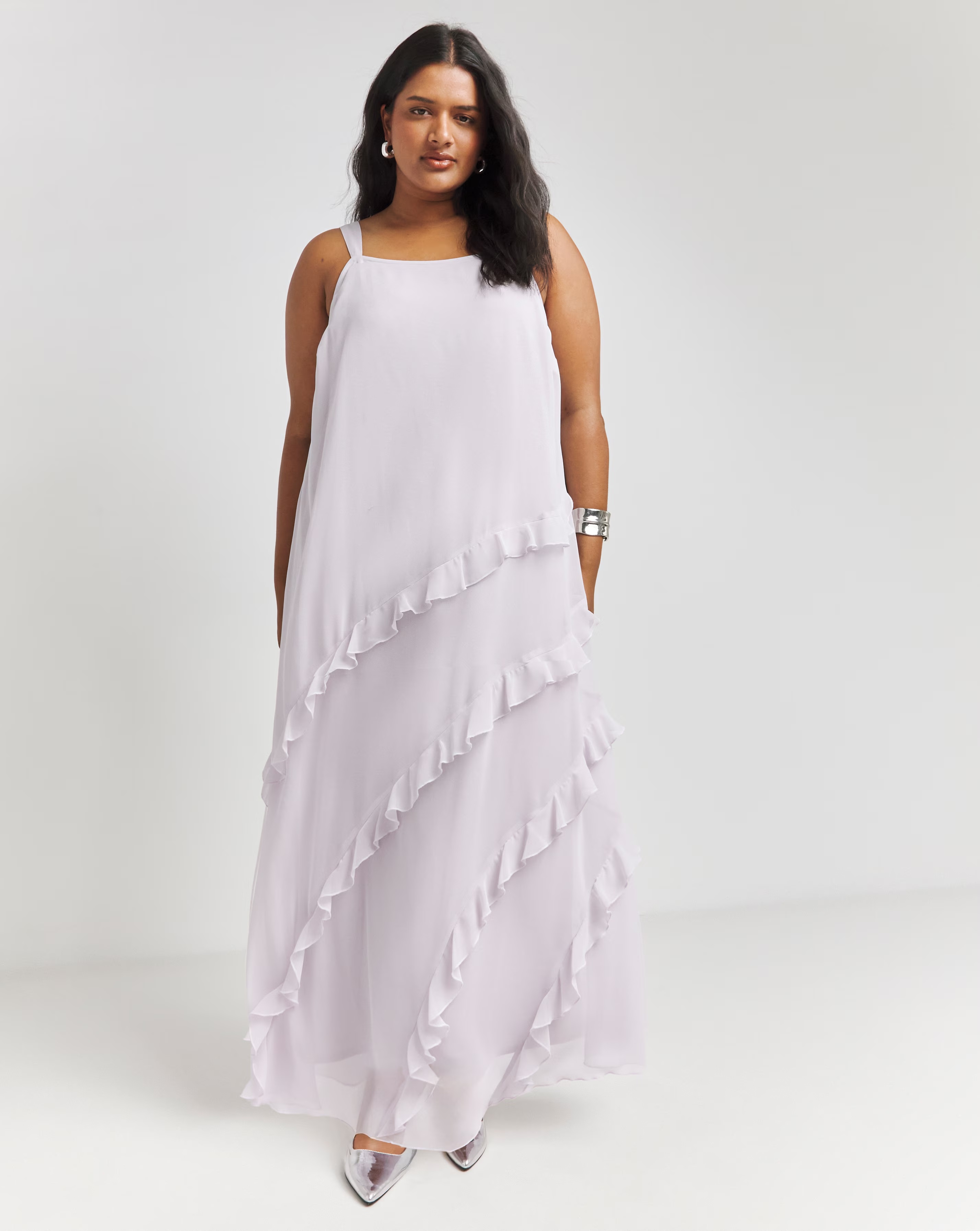 Simply Be Ice Grey Frill Detail Maxi Slip Dress