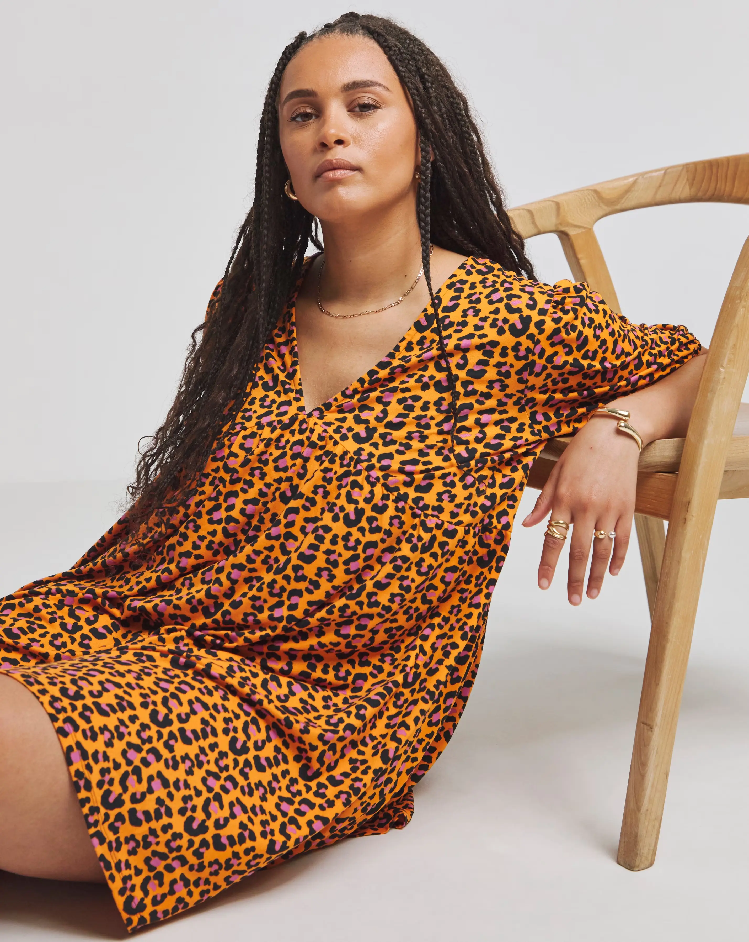 Orange Animal Print Supersoft Jersey Smock Dress