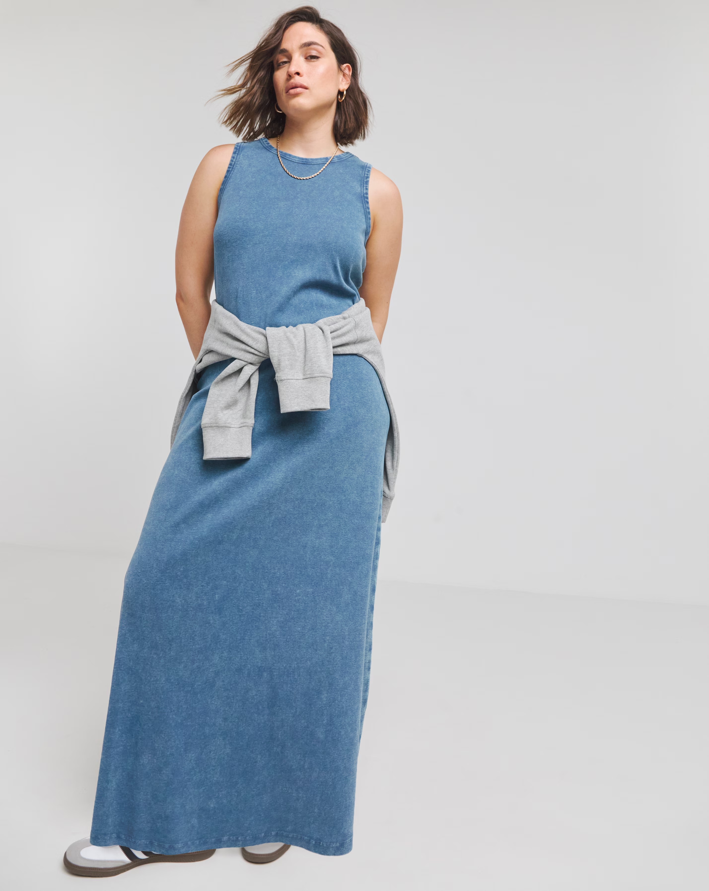 Acid Wash Cotton Jersey Racer Maxi Dress