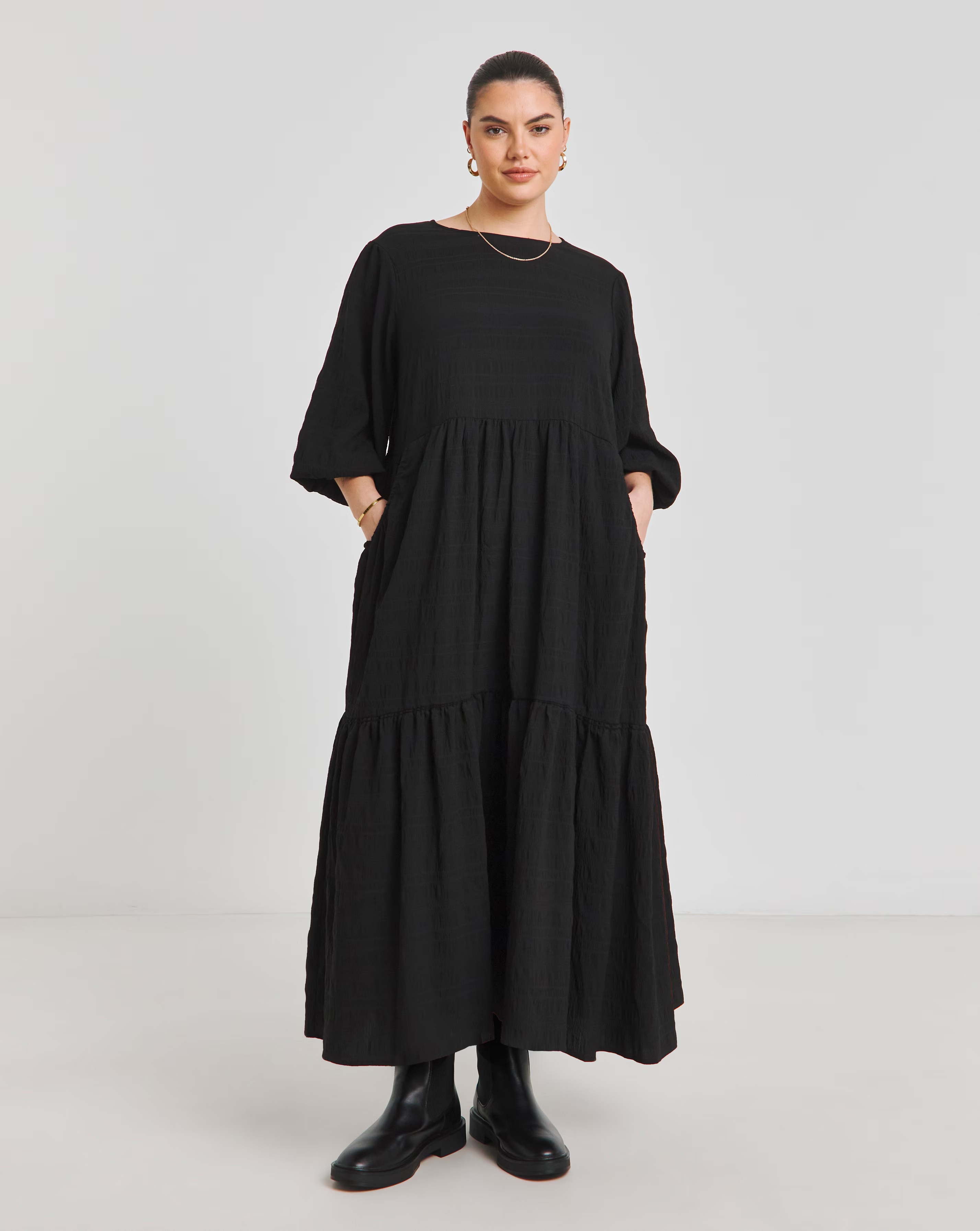 Black Textured Tiered Midi Dress With Pockets 1 127913-black-textured-tiered-midi-dress-with-pockets-1.jpg
