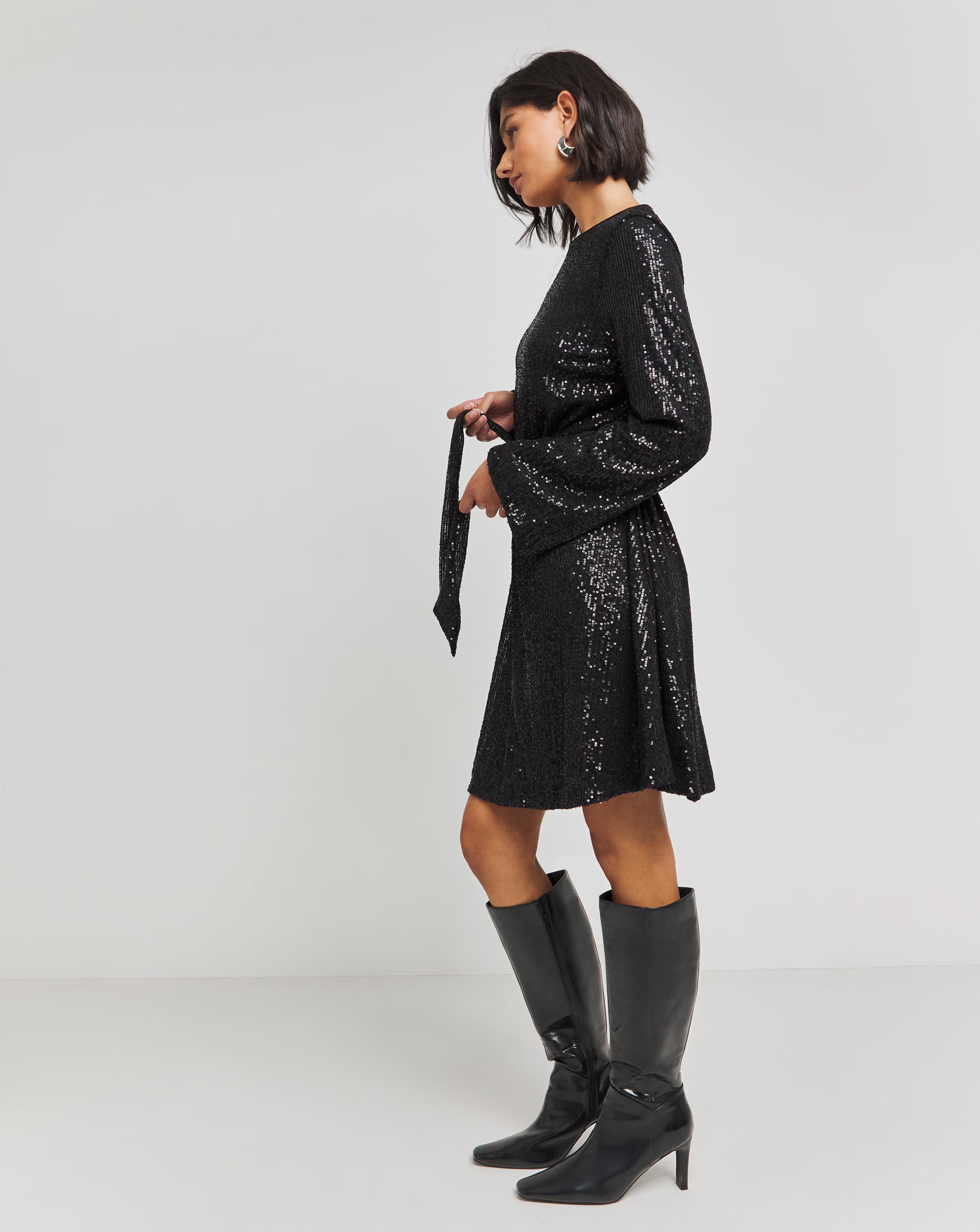 Black Sequin Skater Dress