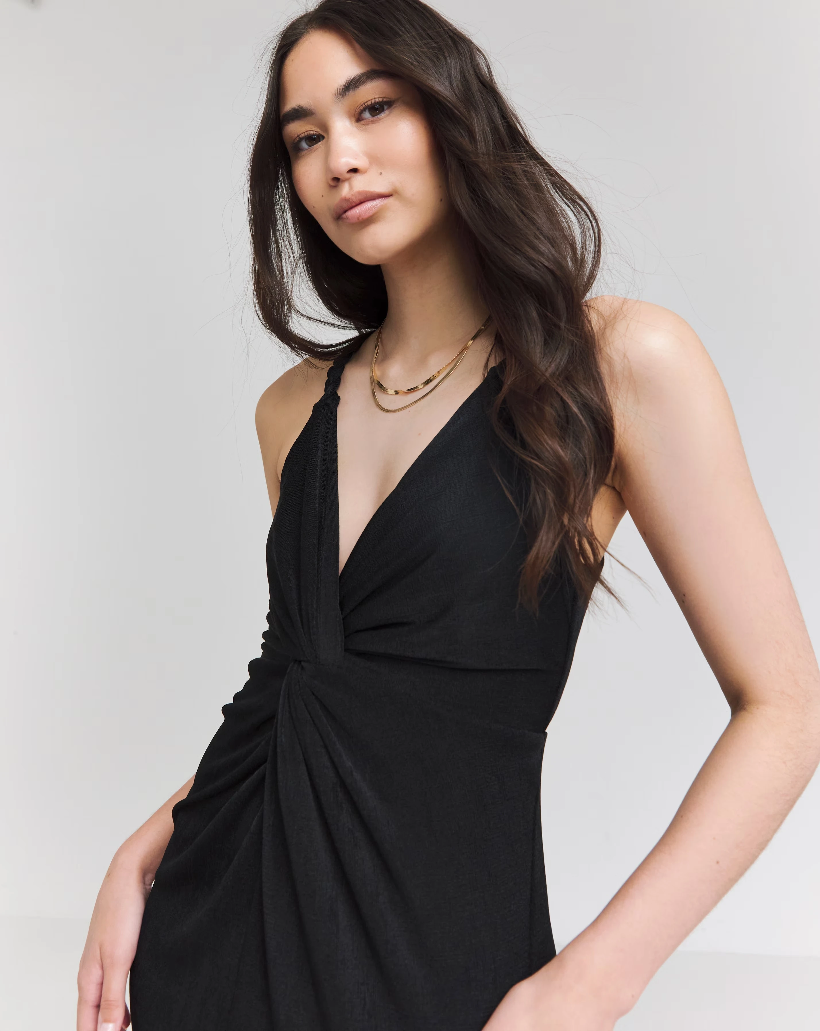Black Slinky Knot Detail Plait Strap Midaxi Dress