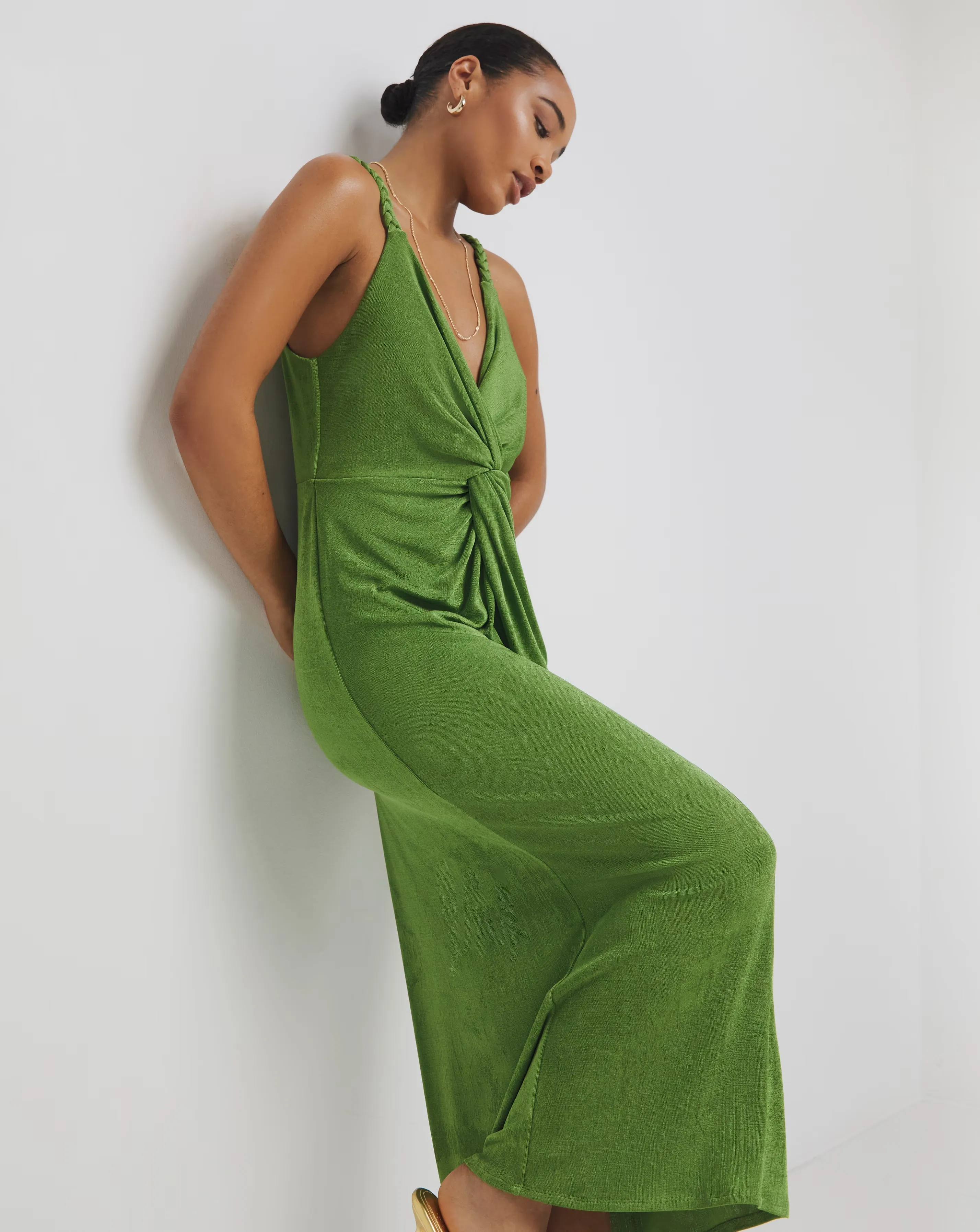 Green Slinky Knot Detail Plait Strap Midaxi Dress 1 129409-green-slinky-knot-detail-plait-strap-midaxi-dress-1.webp