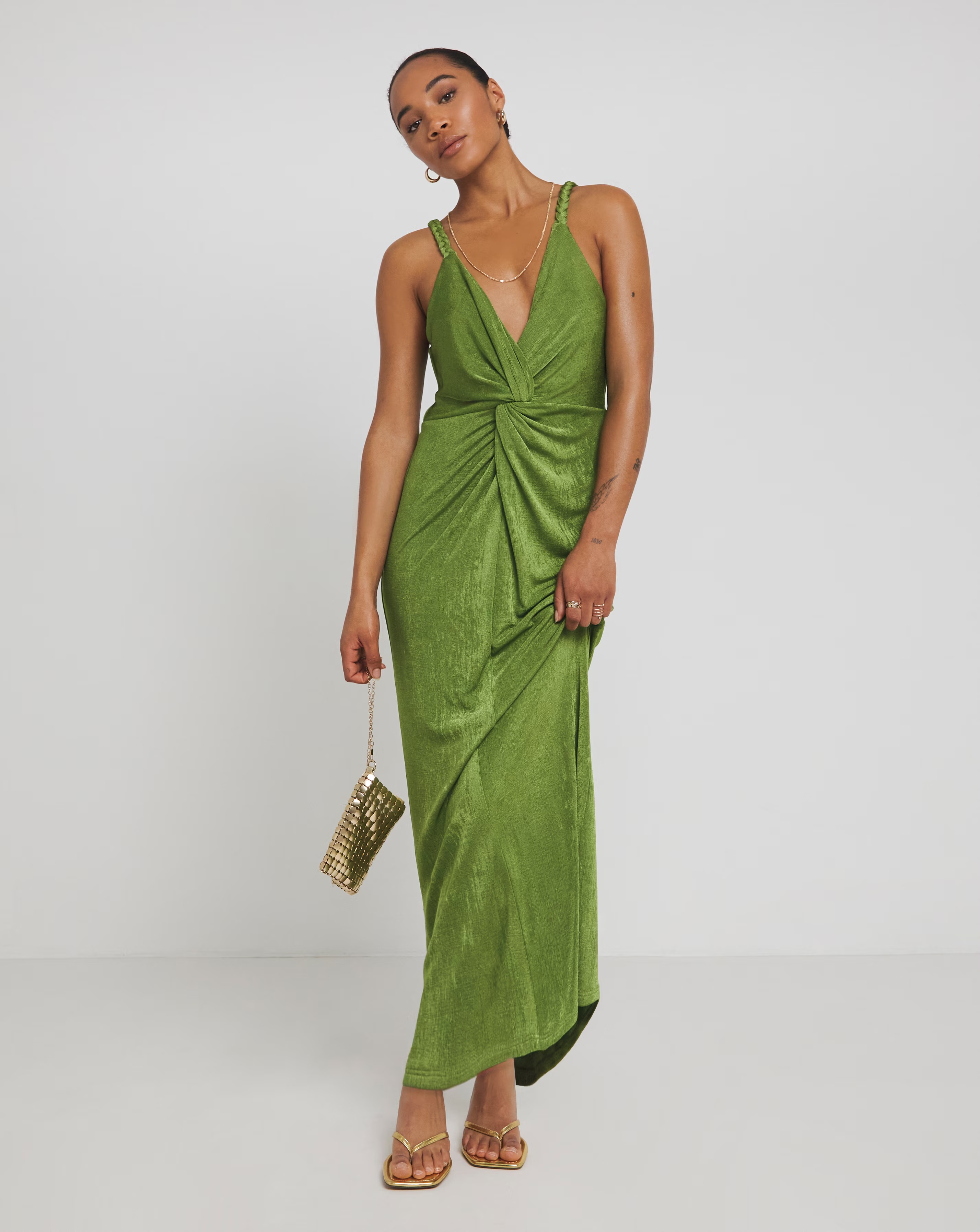129409-green-slinky-knot-detail-plait-strap-midaxi-dress-1.webp