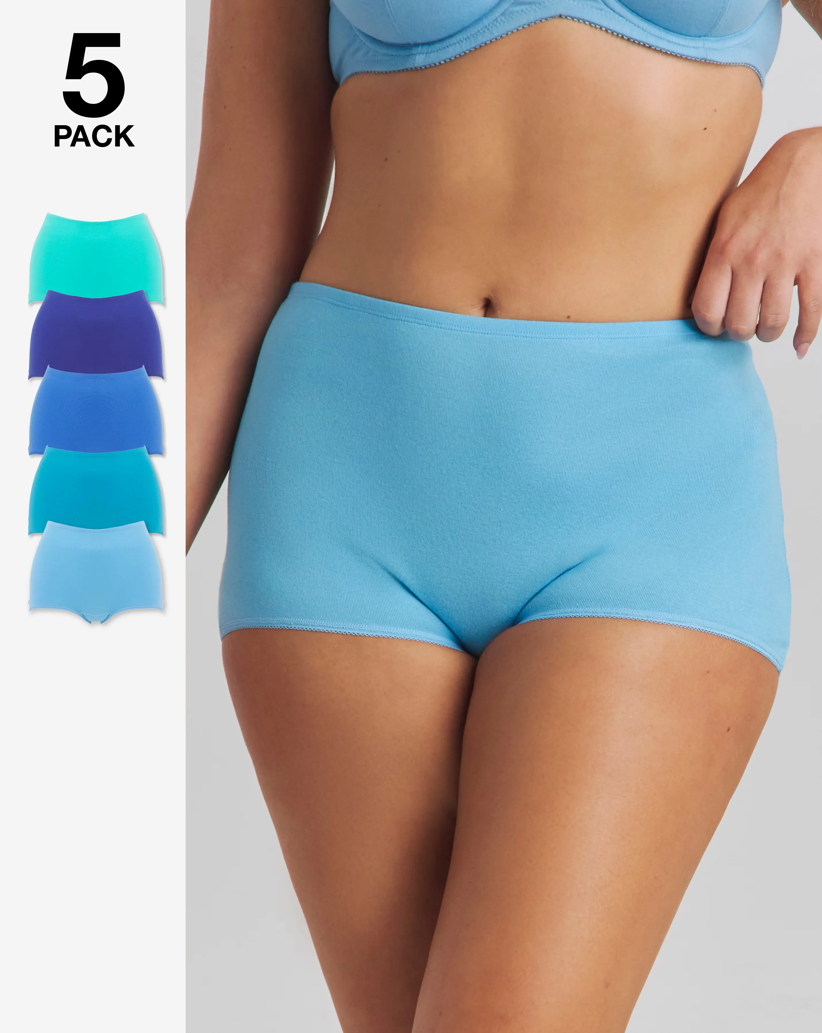 Pretty Secrets (5 Pack) Cotton Comfort Short Knickers Blue Multi