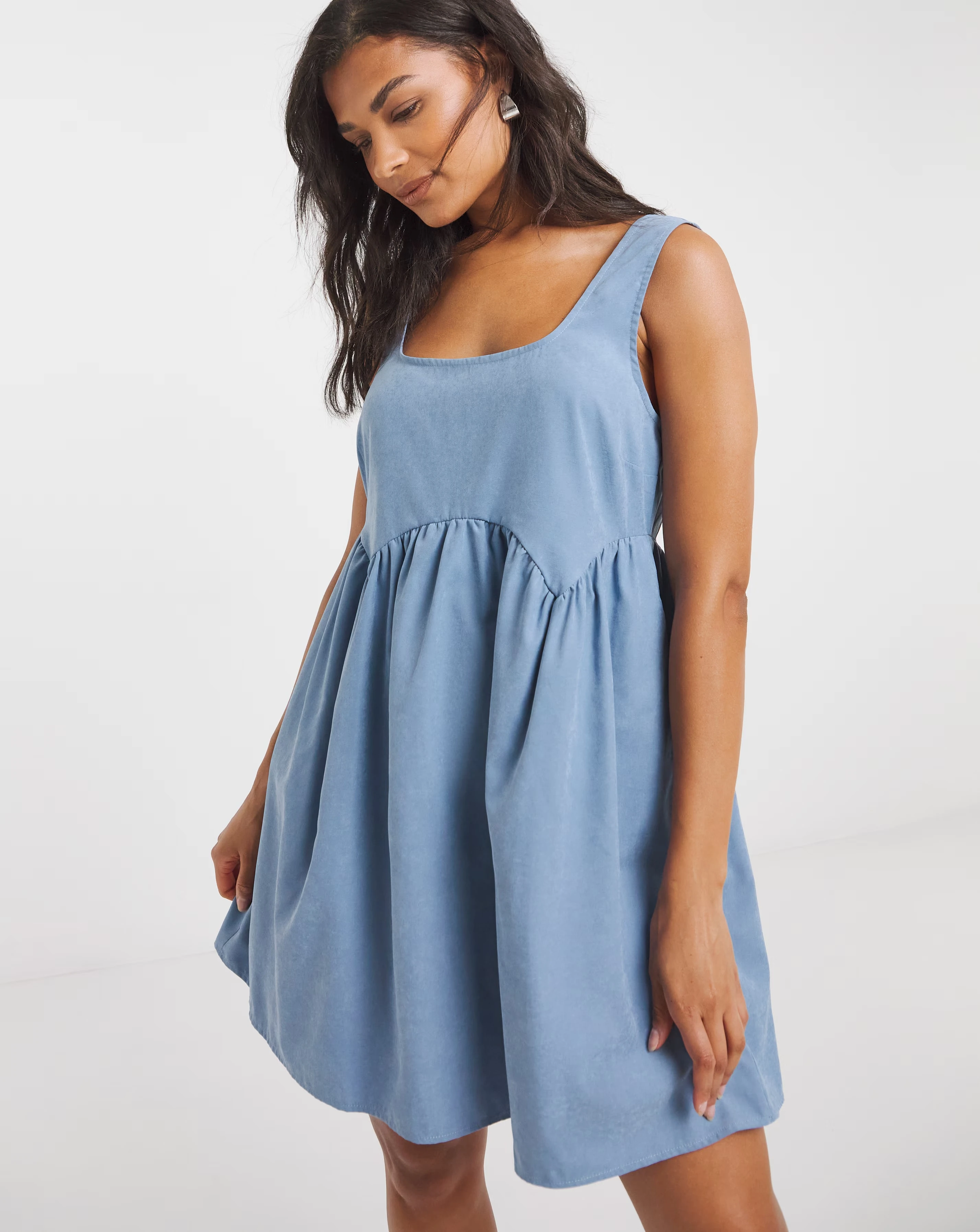 Blue Apron Smock Dress With Pockets