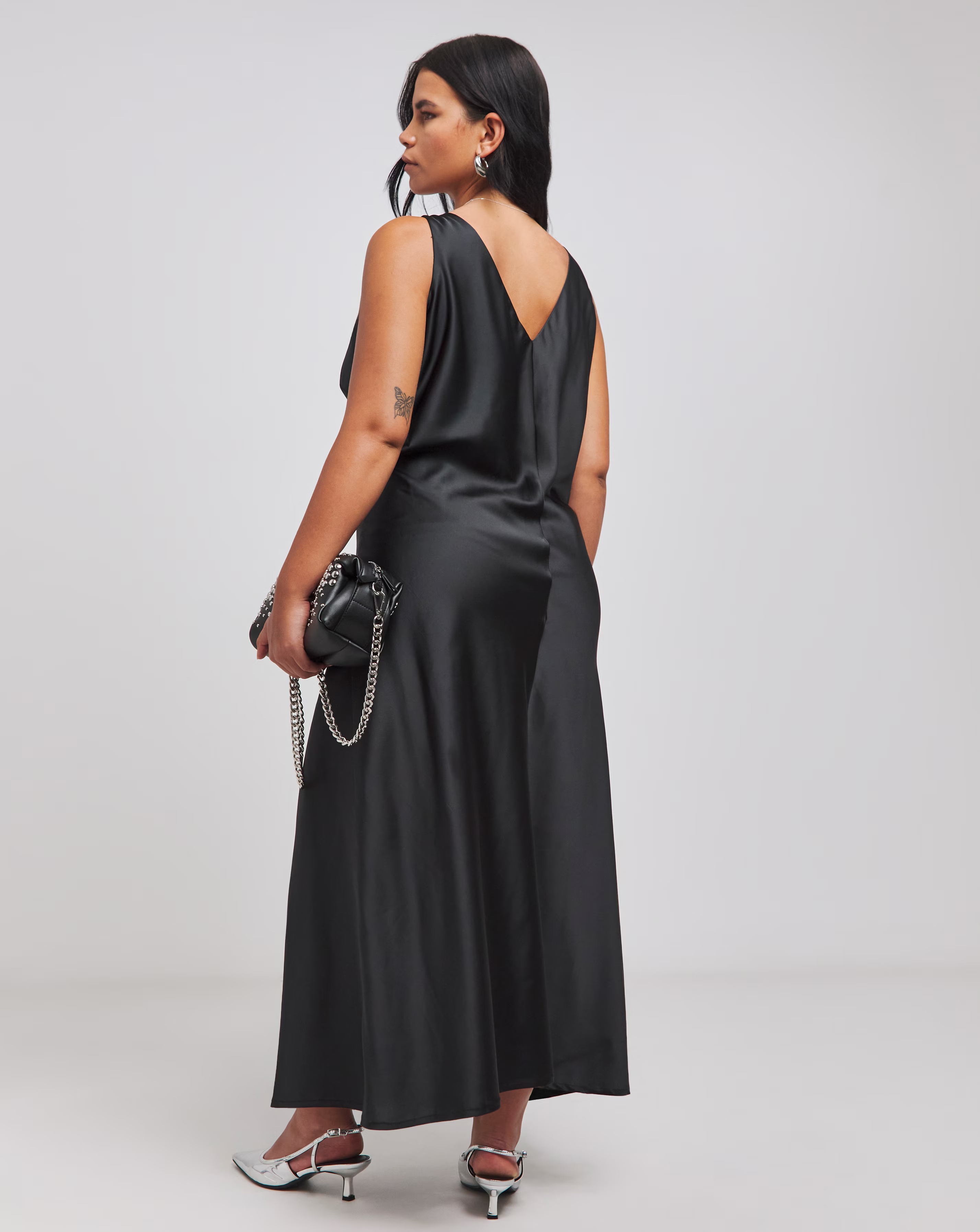 Black Criss Cross Satin Slip Dress