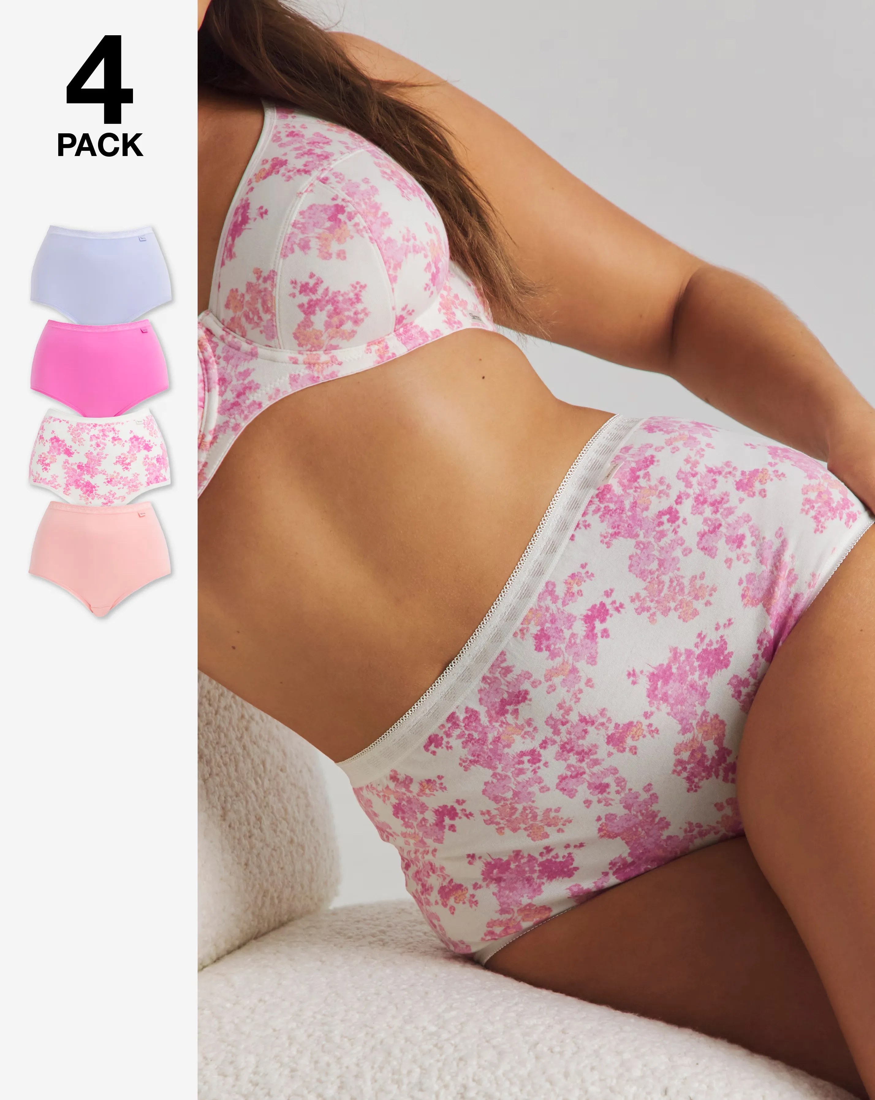Slimma (4 Pack) Full Brief Knickers Pastel Floral