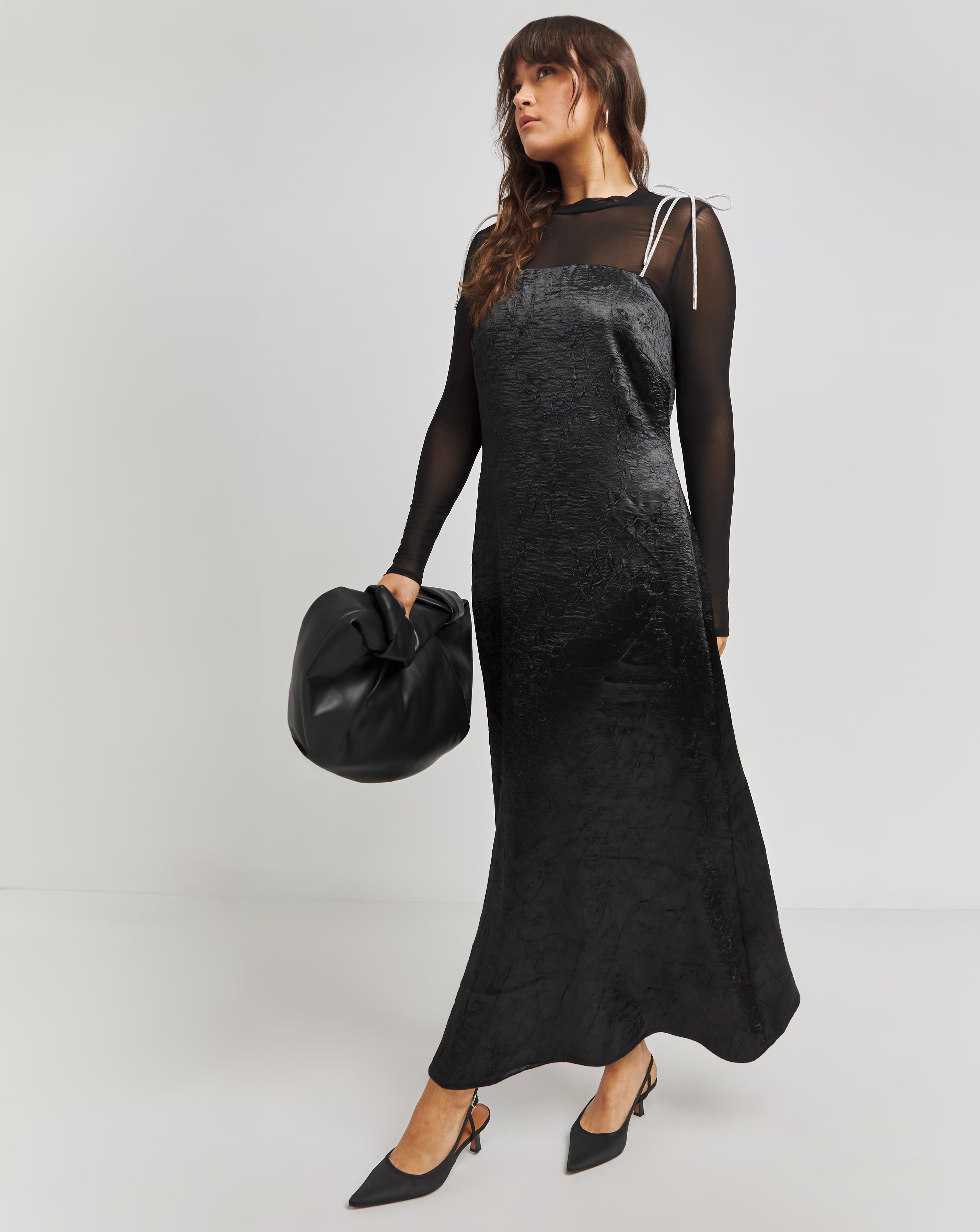 Black Liquid Satin Slip Midaxi Dress