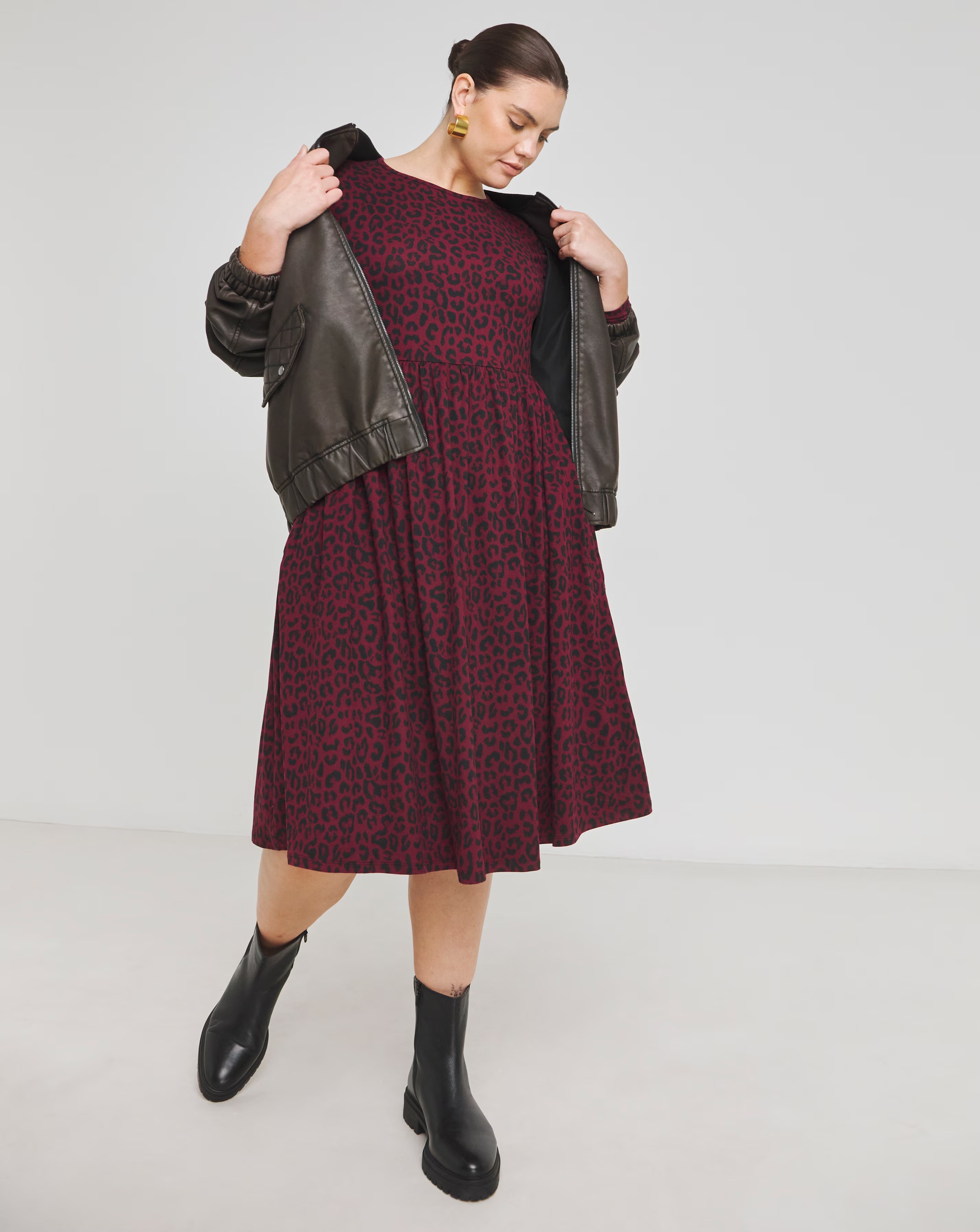 Berry Animal Print Supersoft Pocket Midi Dress