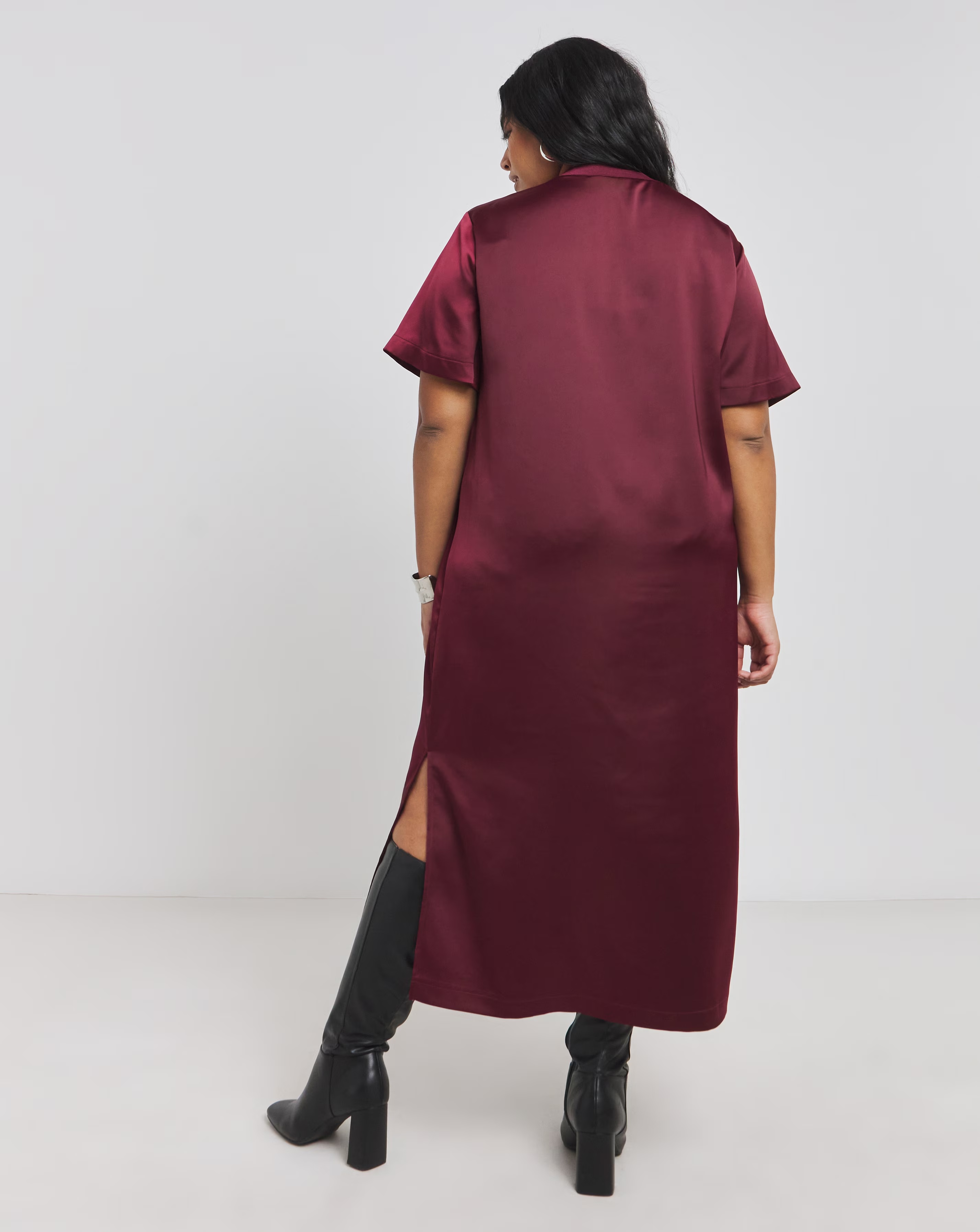 Berry Satin Midi T-Shirt Dress