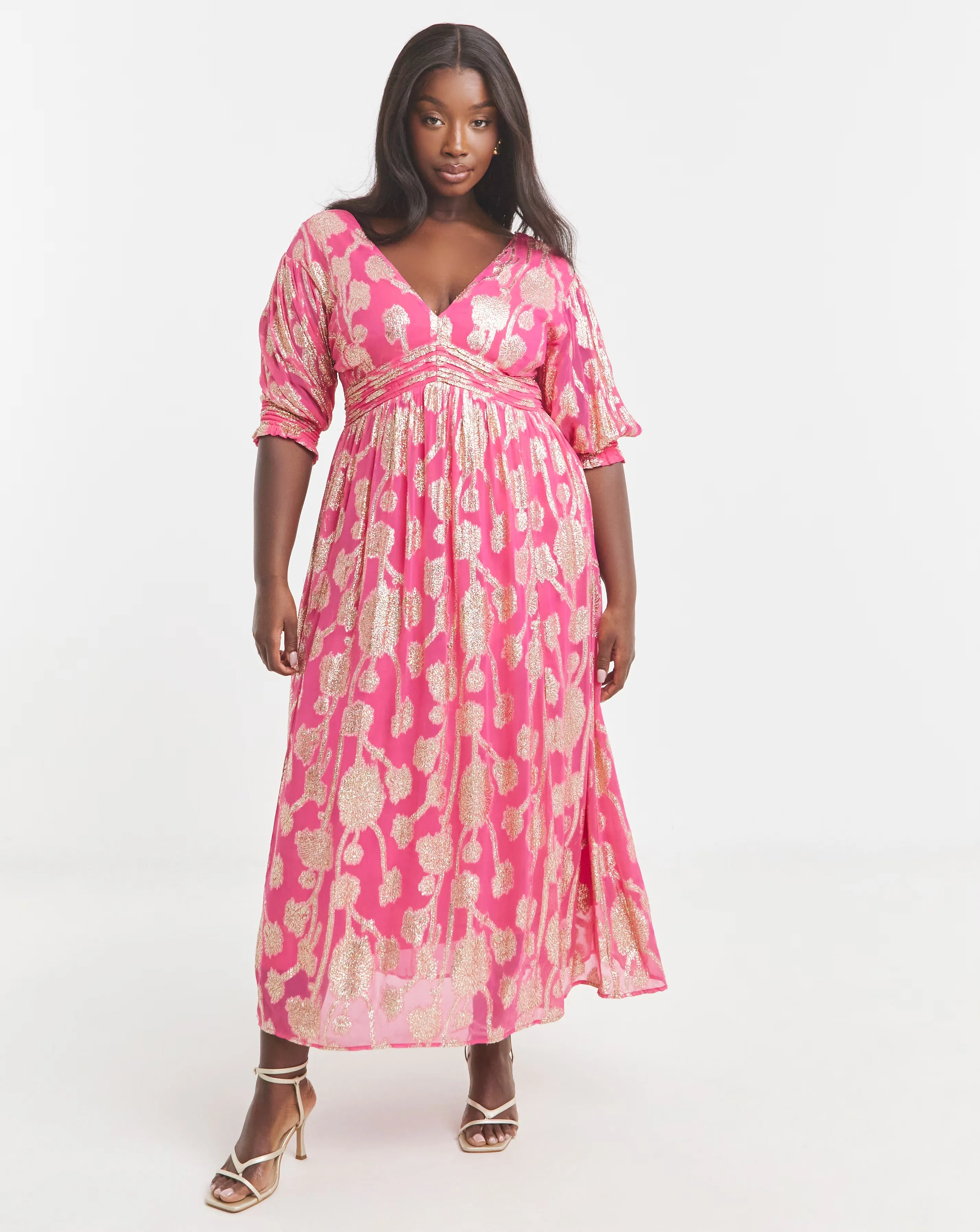 Simply Be Pink and Gold Jacquard Detail Maxi Dress