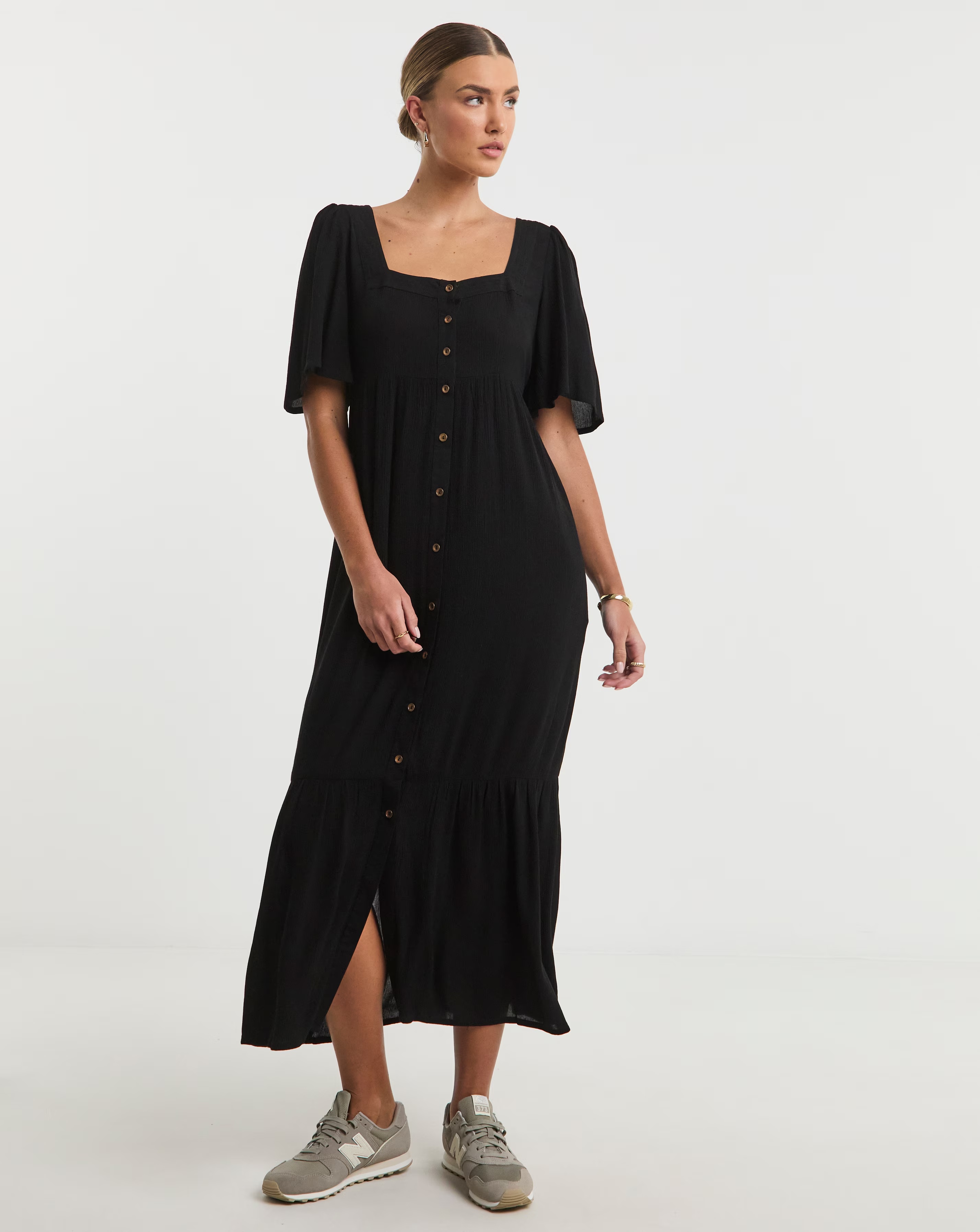 Simply Be Black Crinkle Button Through Maxi Dress