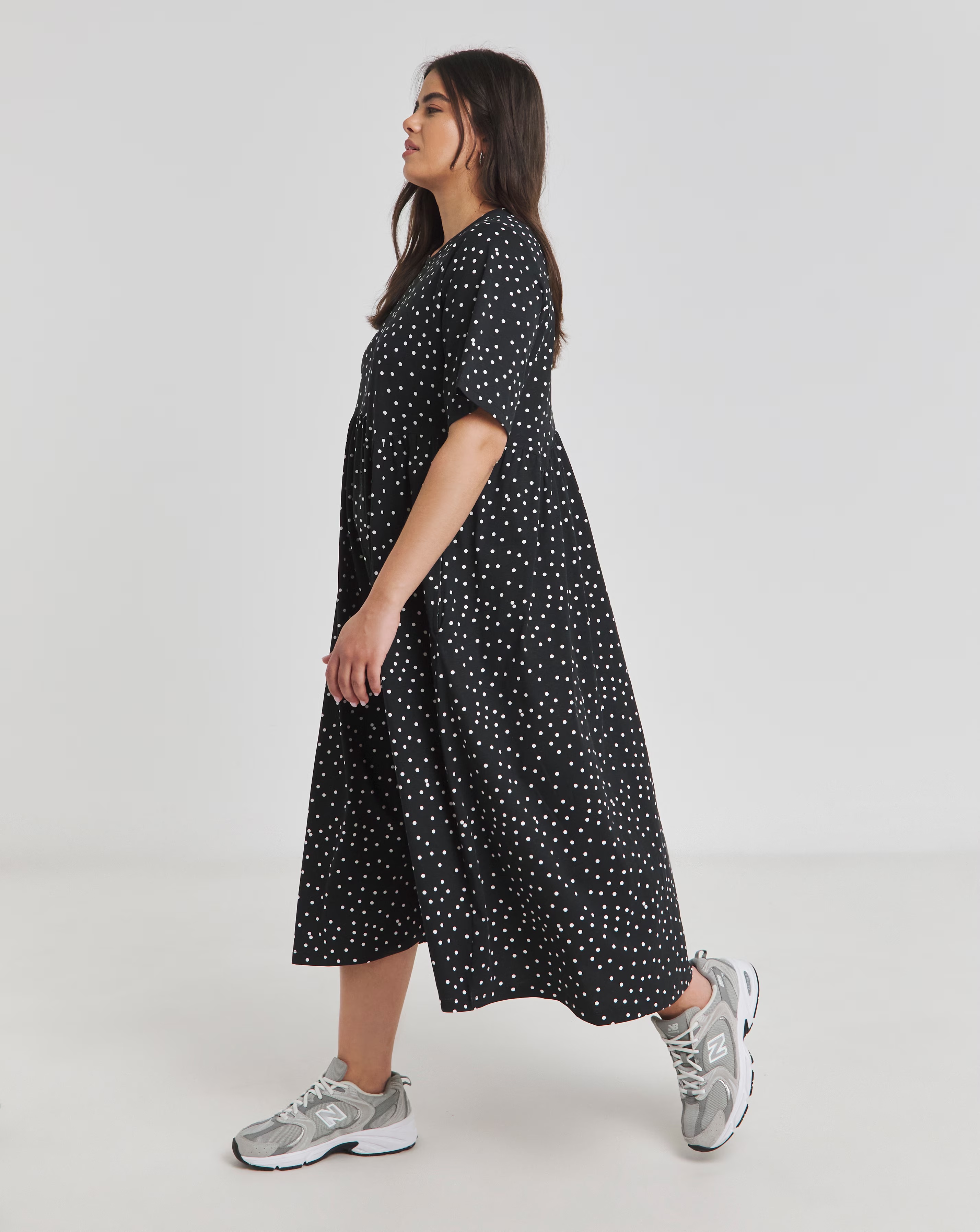 Simply Be Mono Spot Jersey Smock Dress With Pockets