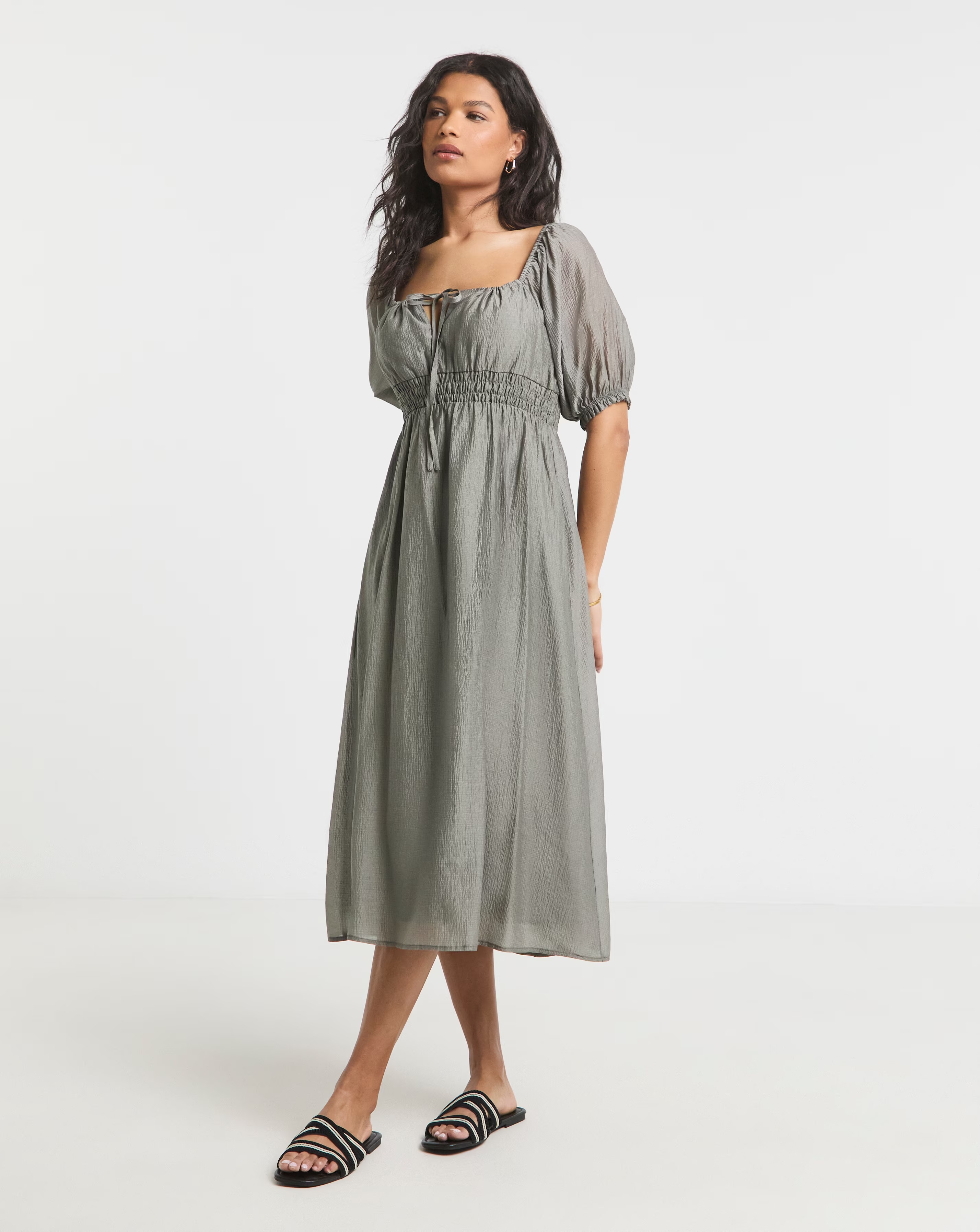 Simply Be Sage Shirred Milkmaid Midi Dress