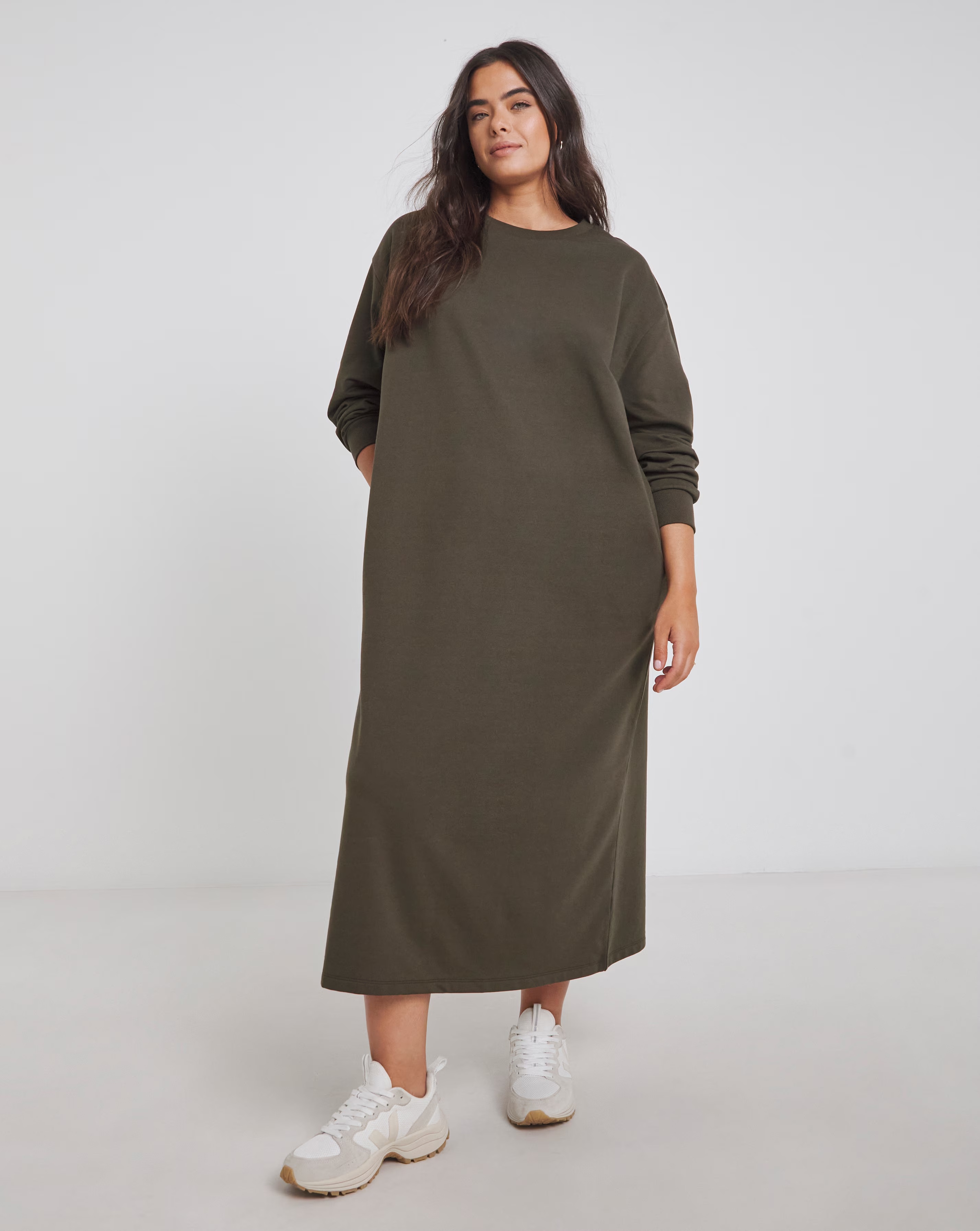 Olive Green Relaxed Fit Midi Sweat Dress With Pockets 1 131289-olive-green-relaxed-fit-midi-sweat-dress-with-pockets-1.jpg