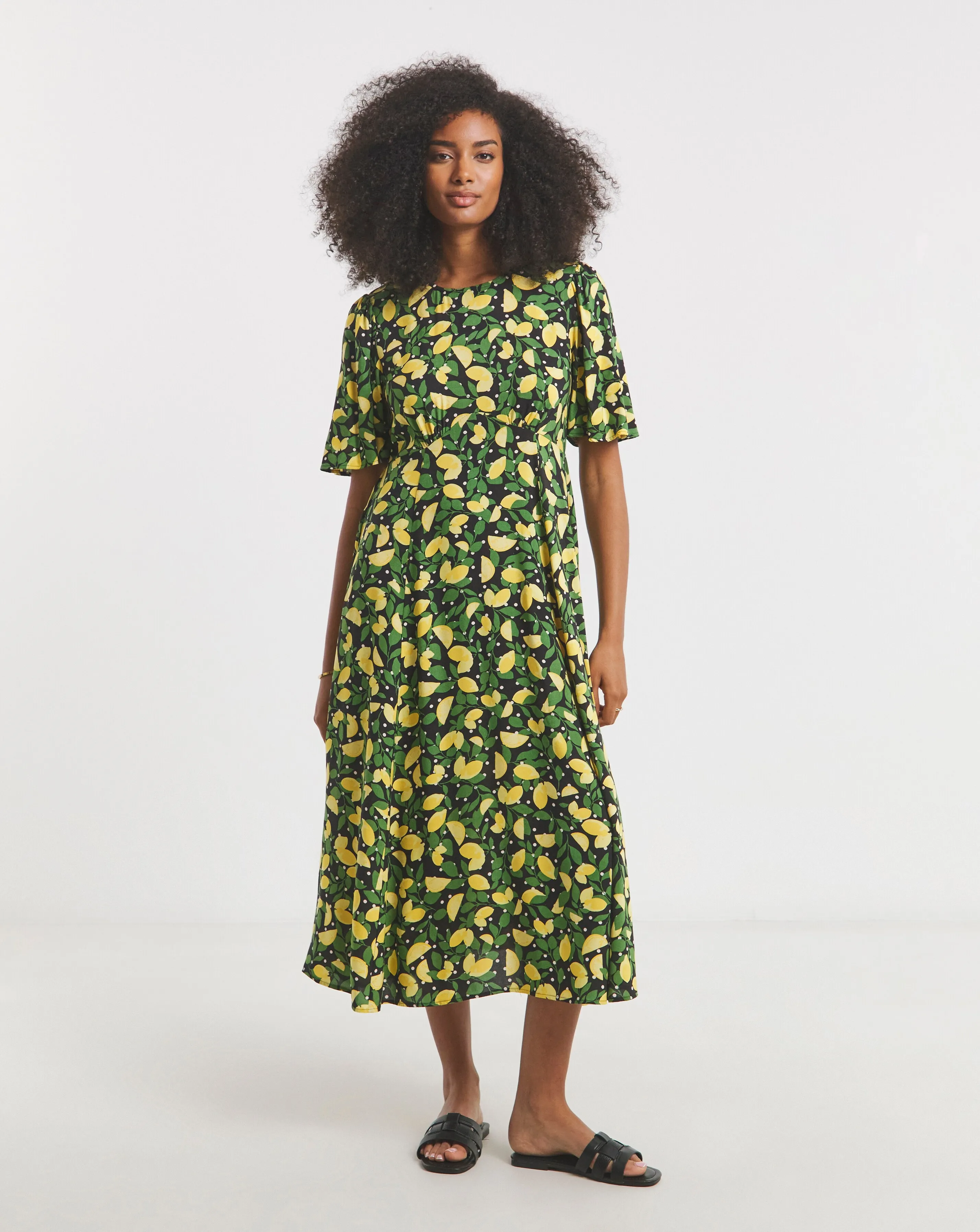 Simply Be Lemon Print Spun Viscose Midi Dress