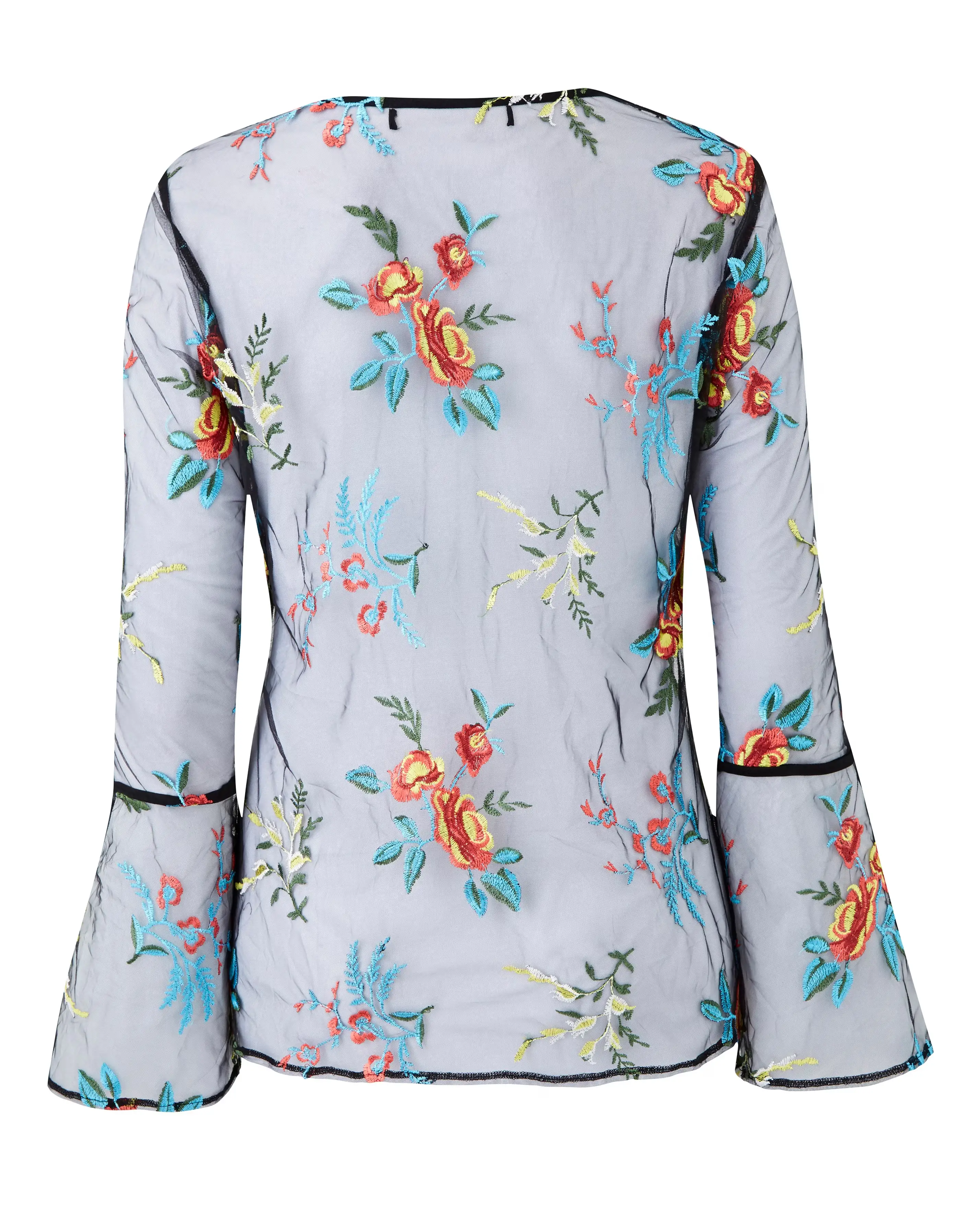 Black Multi Embroidered Mesh Blouse