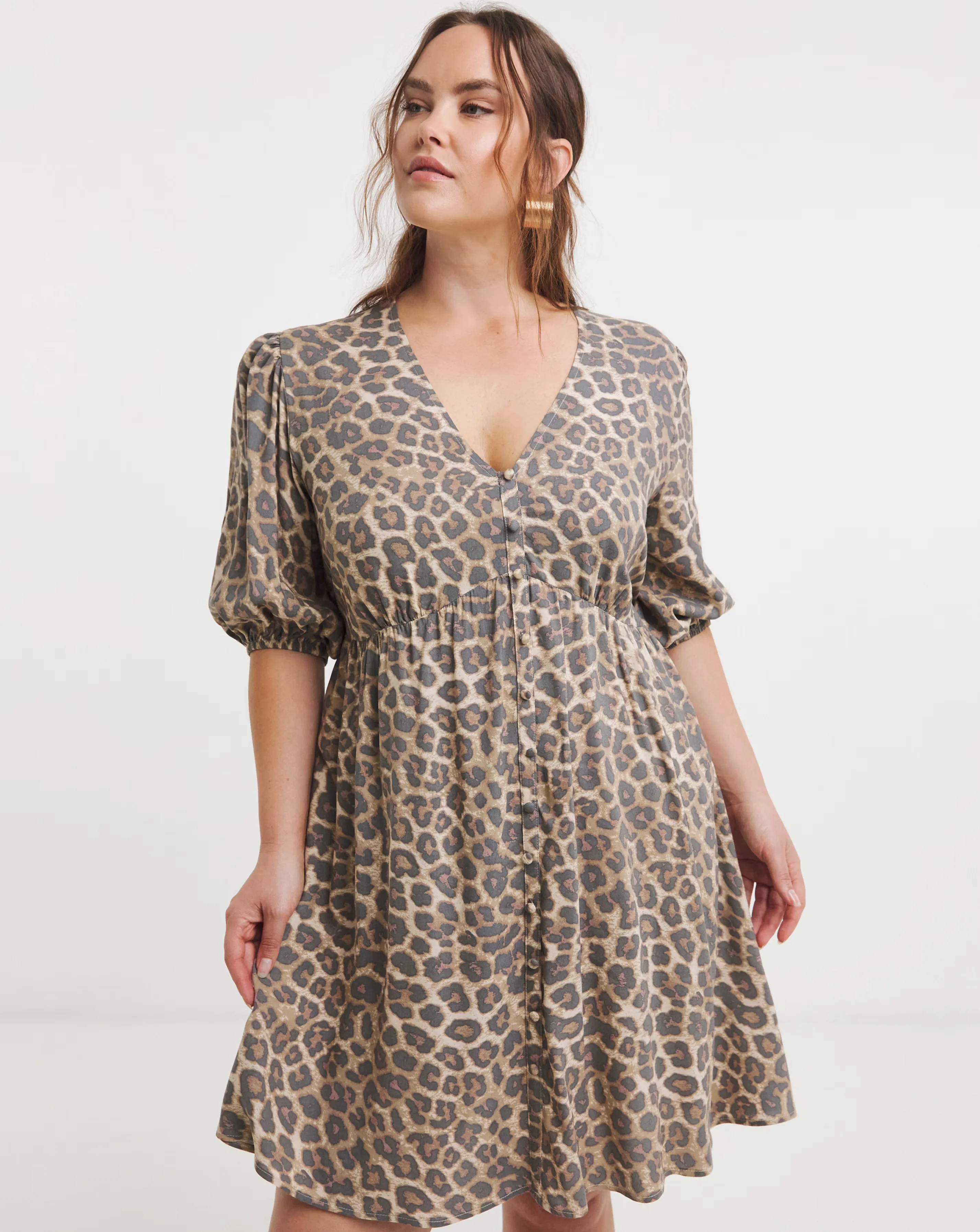 Simply Be Leopard Print Button Through Viscose Skater Dress