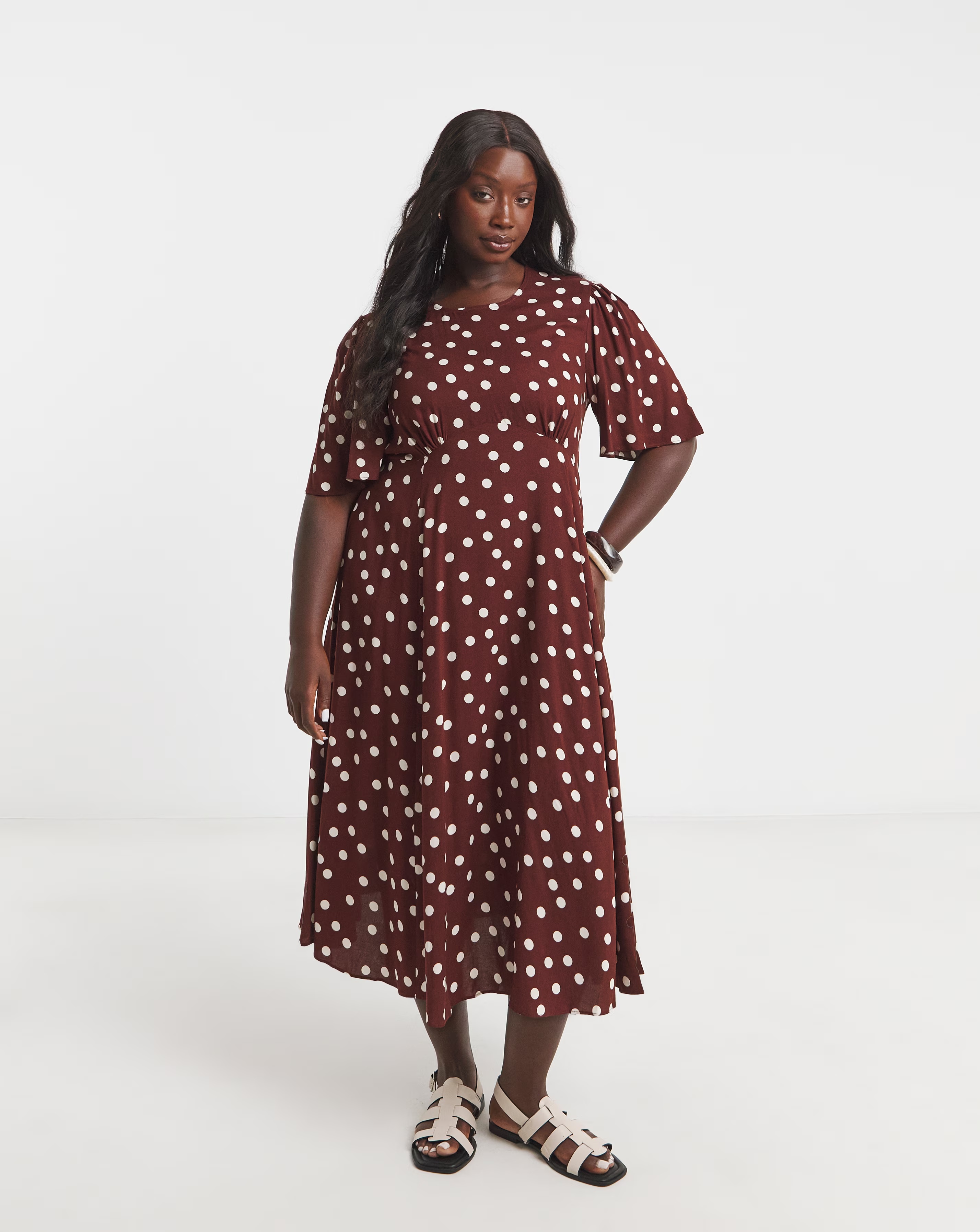 Simply Be Chocolate Spot Print Viscose Midi Dress