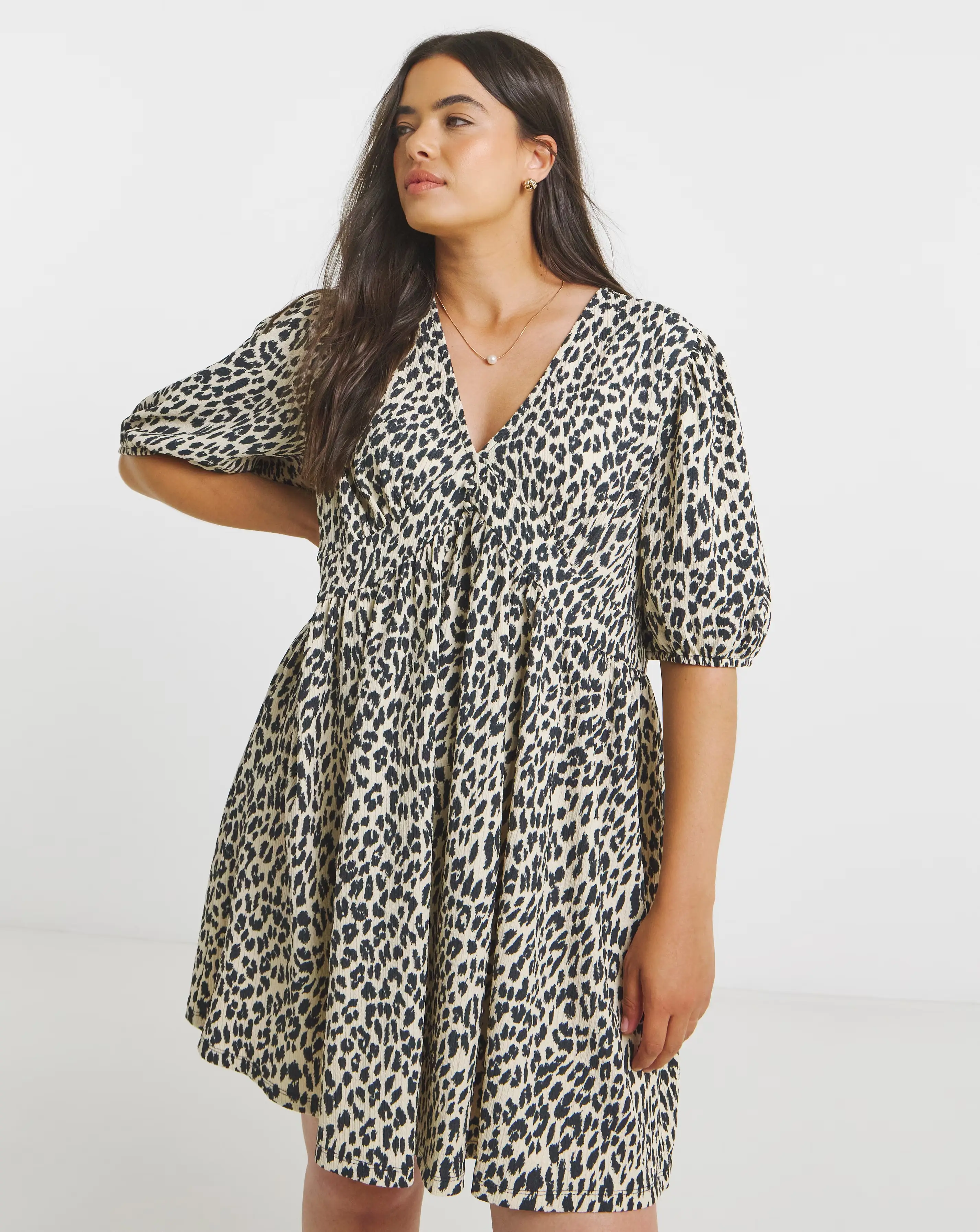 Simply Be Animal Waffle Waist Detail Skater Dress