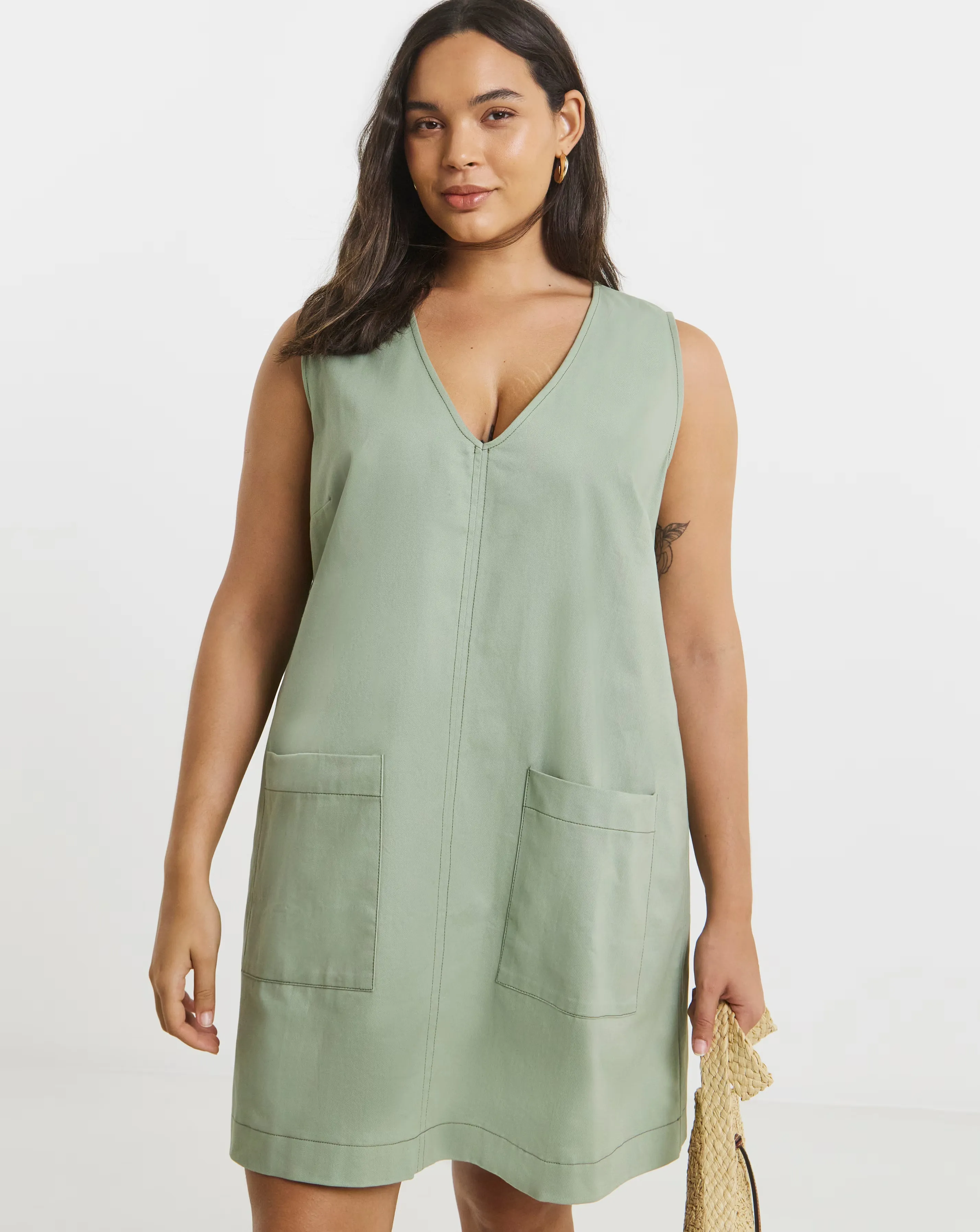 Simply Be Cotton Shift Dress With Patch Pockets