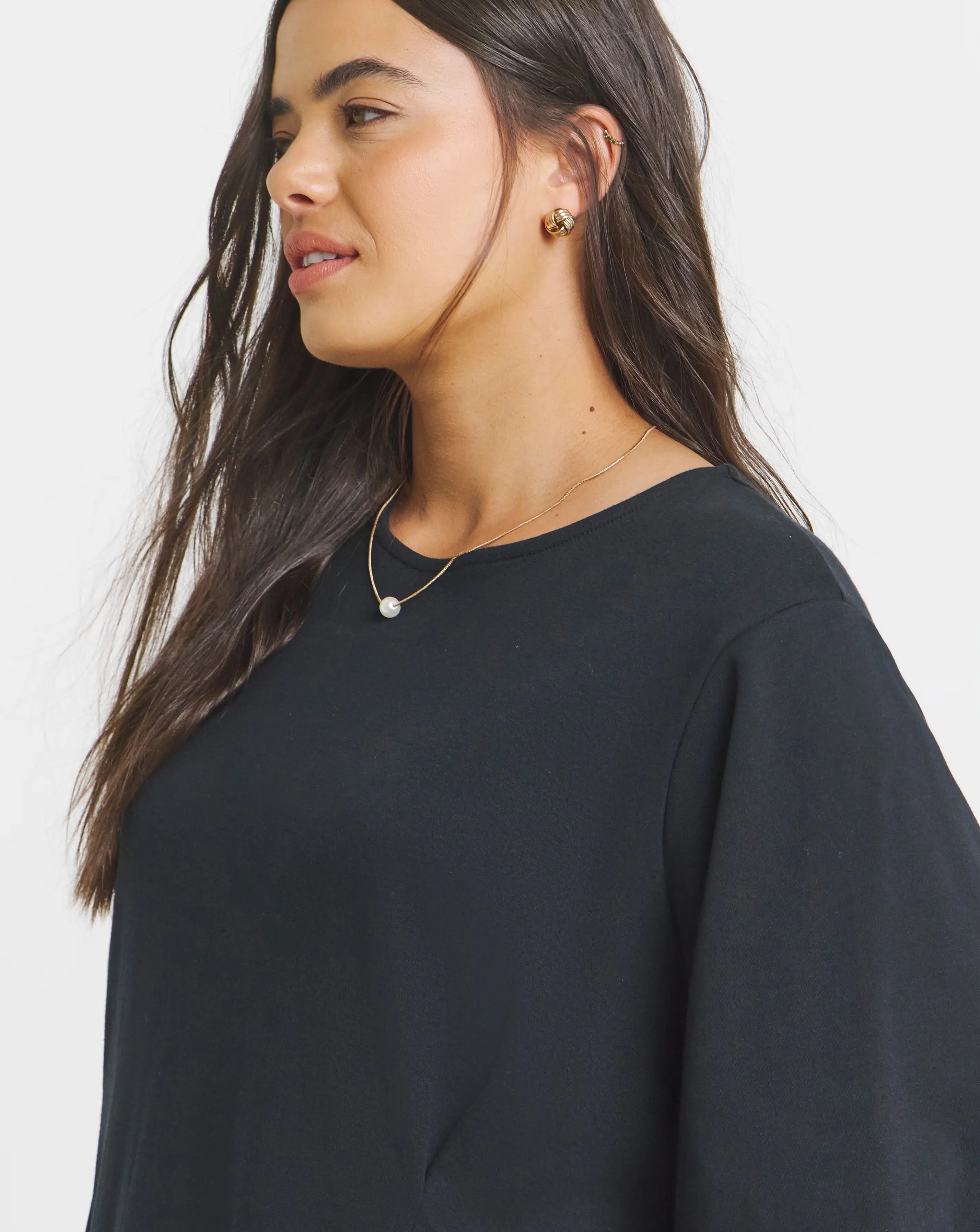 Black Cinched Waist T-Shirt Dress