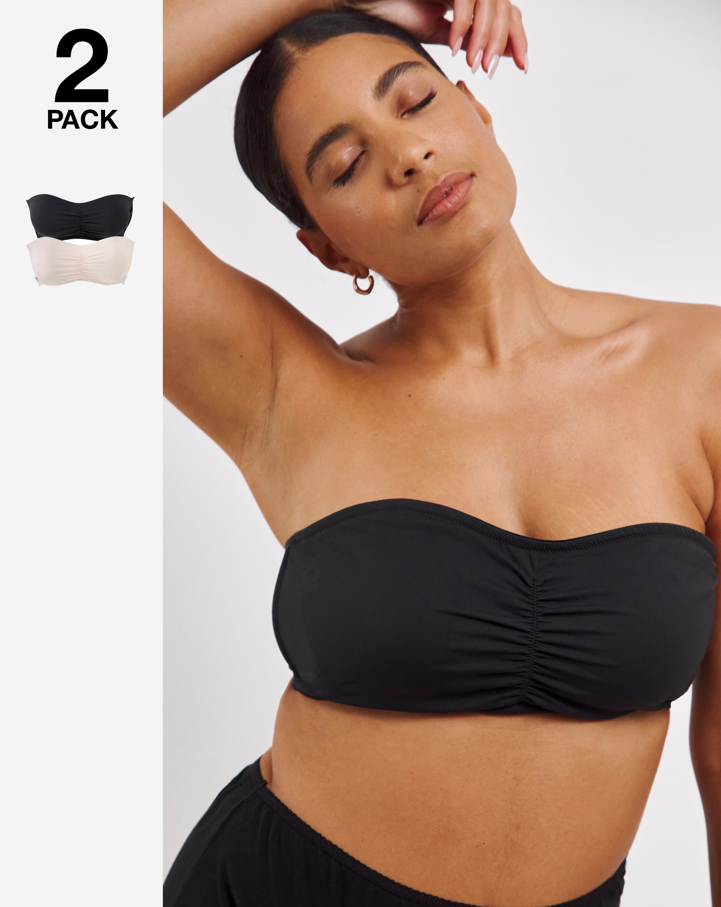 MAGISCULPT (2 Pack) Smoothing Padded Bandeau Bras (Fits A-DD) Black/Blush