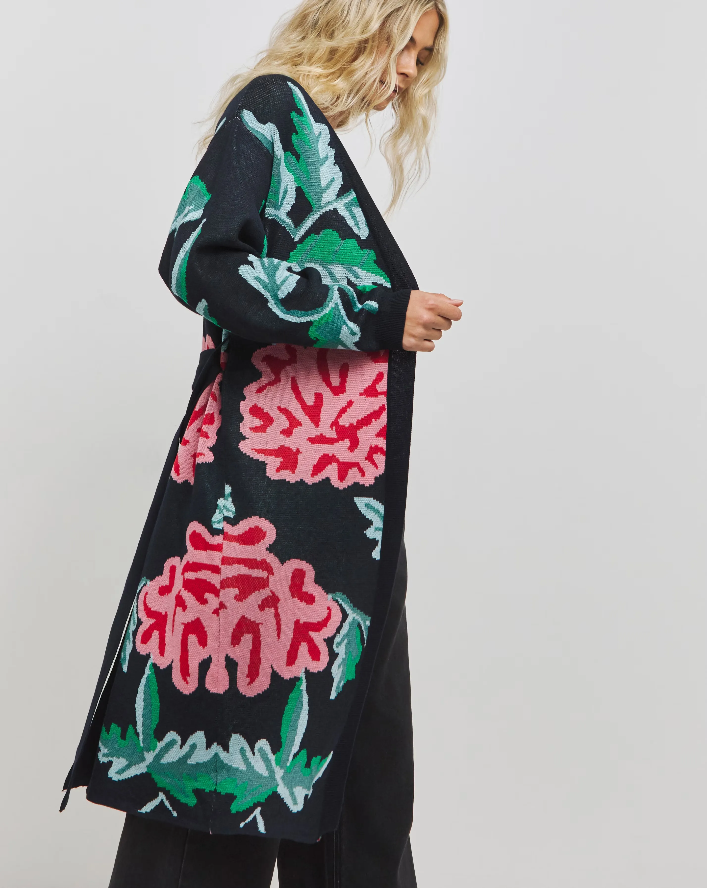 Hope & Ivy Vintage Rose Belted Coatigan