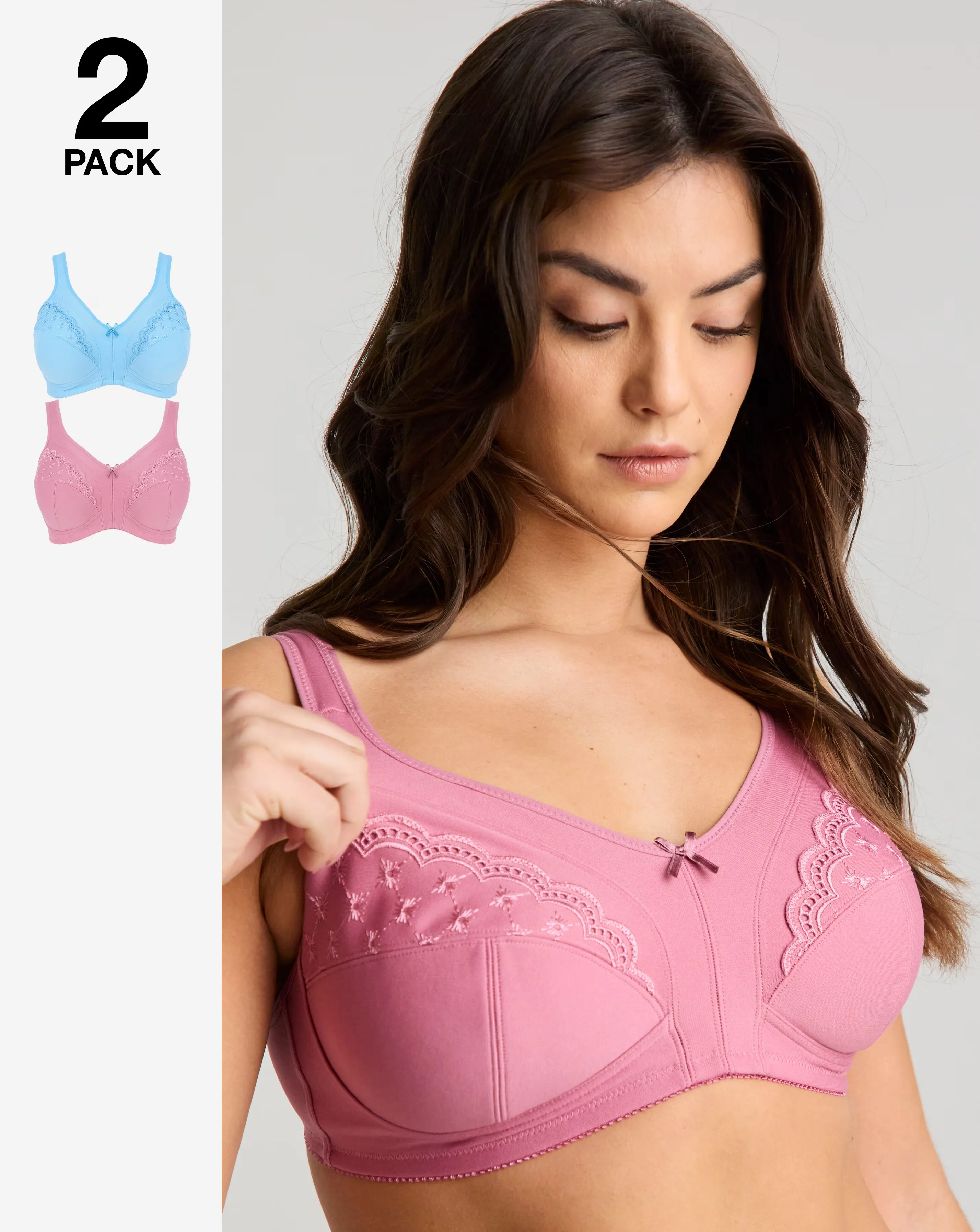 Pretty Secrets (2 Pack) Sally Minimiser Non Wired Bras (D-J) Blue/Pink 1 13728-pretty-secrets-2-pack-sally-minimiser-non-wired-bras-d-j-blue-pink-1.webp