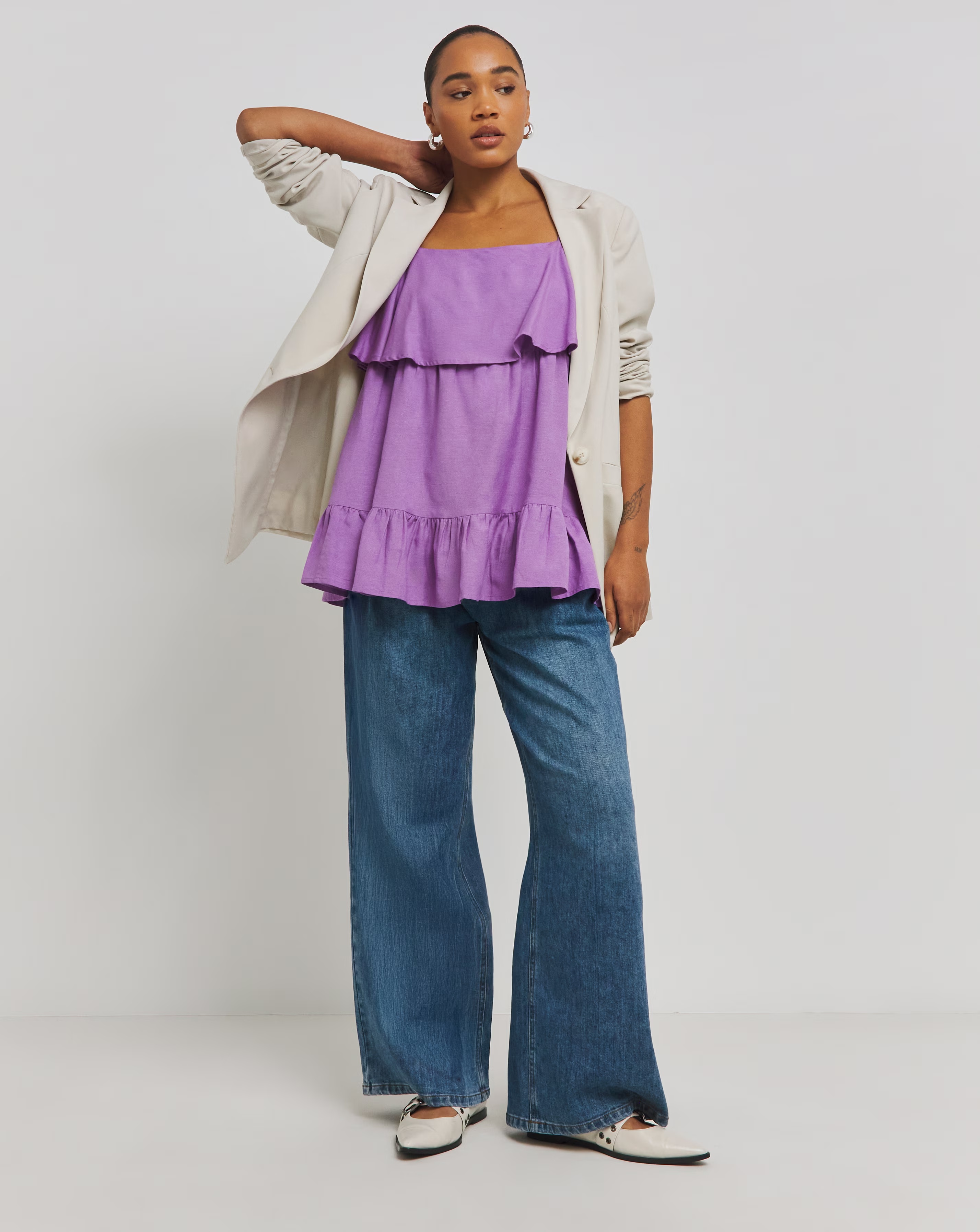 Lavender Linen Frill Detail Vest Top
