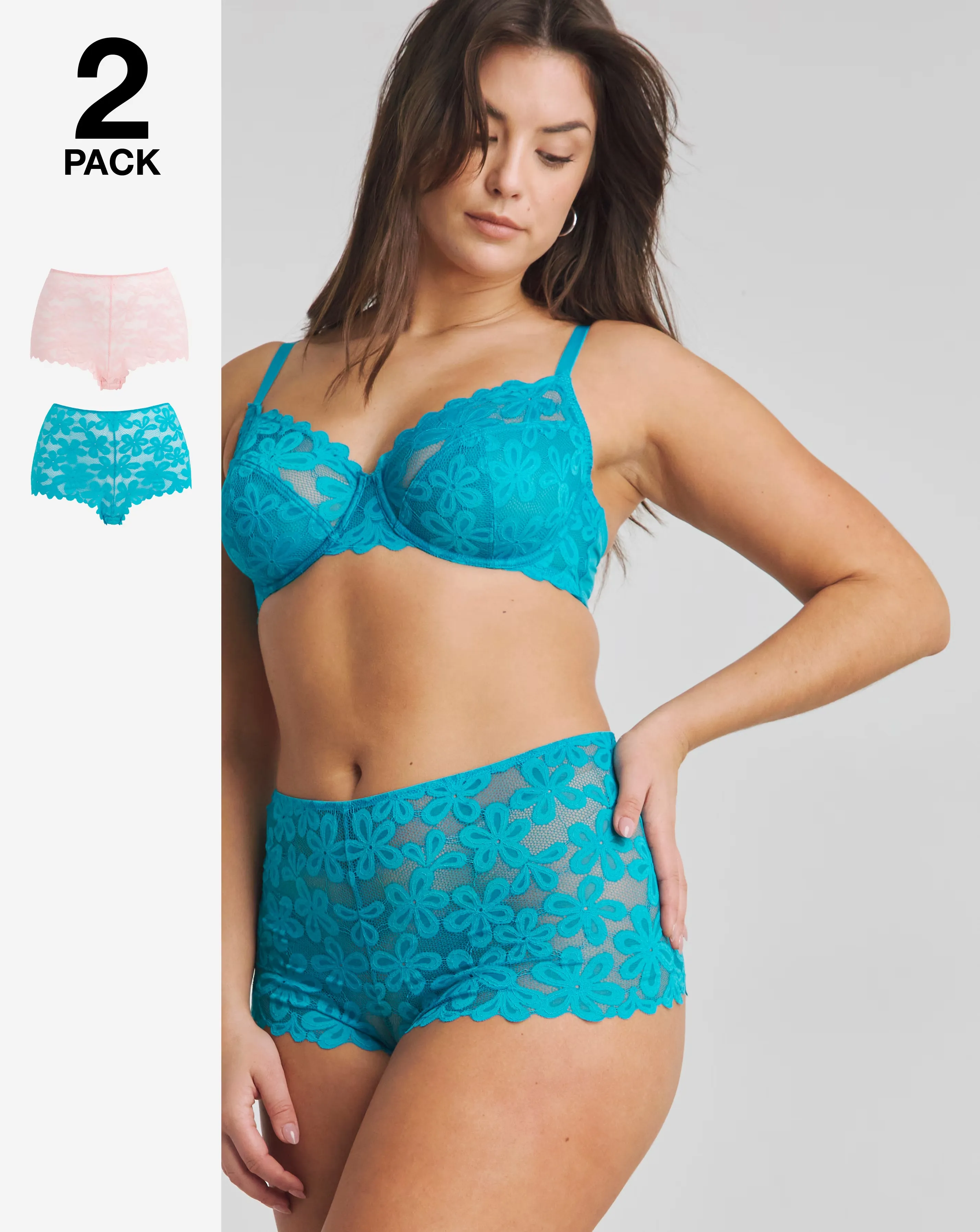 Pretty Secrets (2 Pack) Daisy Lace Short Knickers Blue/Pink 1 14486-pretty-secrets-2-pack-daisy-lace-short-knickers-blue-pink-1.webp