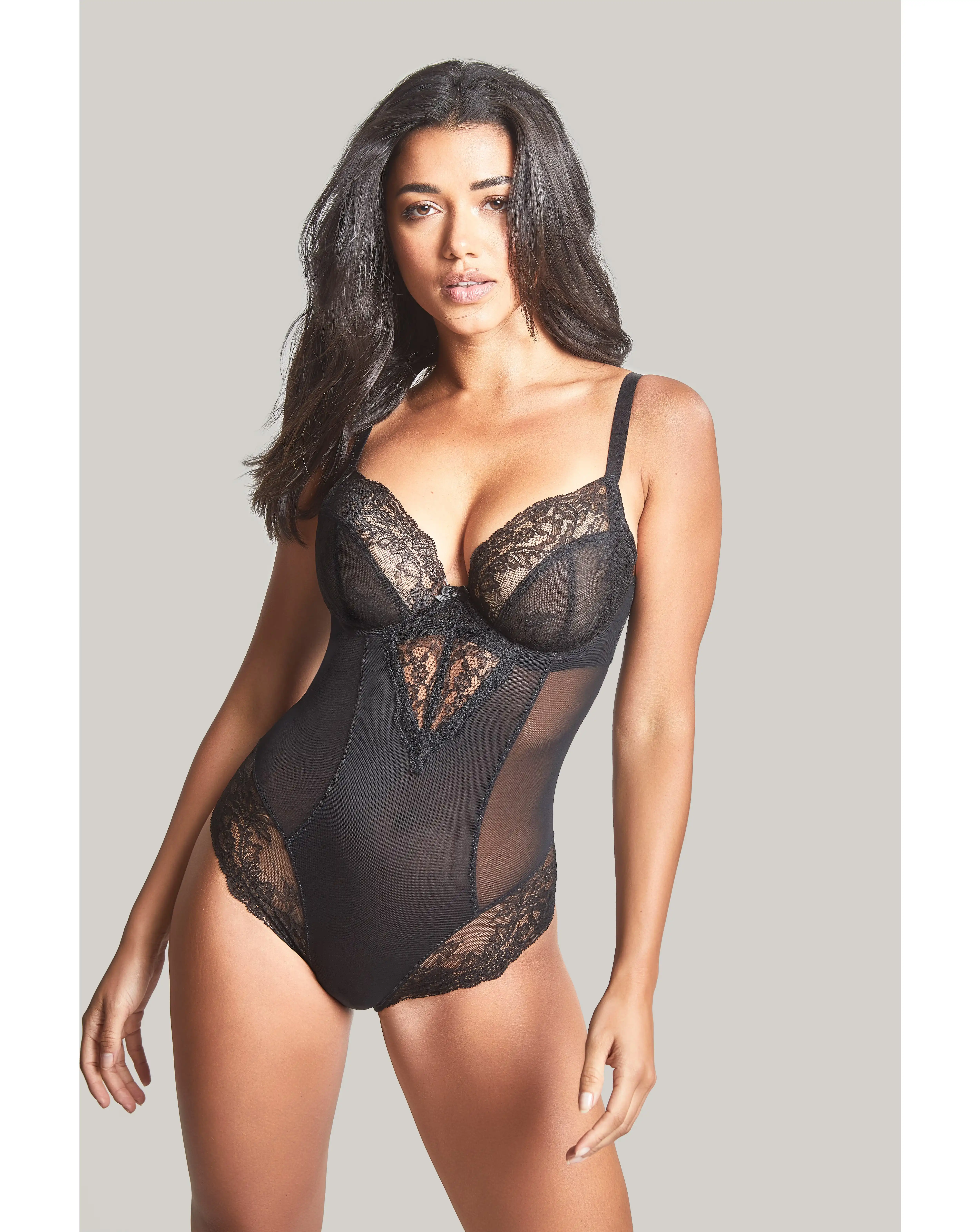 Panache Ana Plunge Wired Lace Body Black