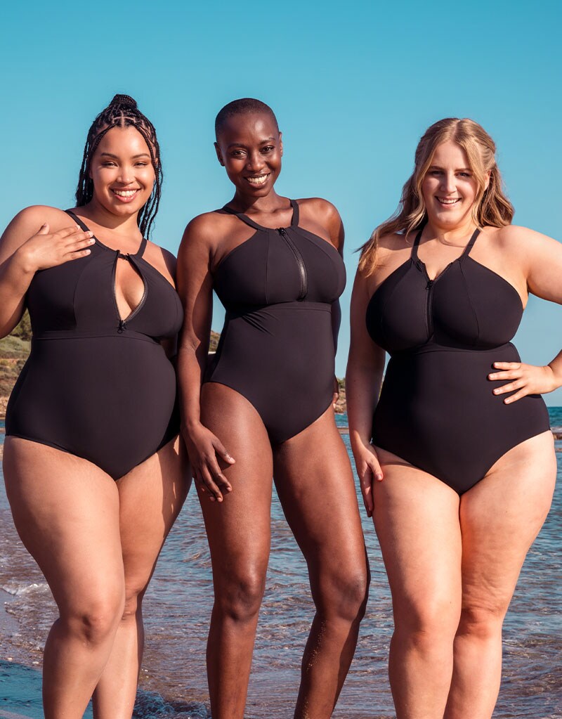 Curvy Kate Zip Tide Quick Drying High Neck Non-Wired Multiway Swimsuit Black