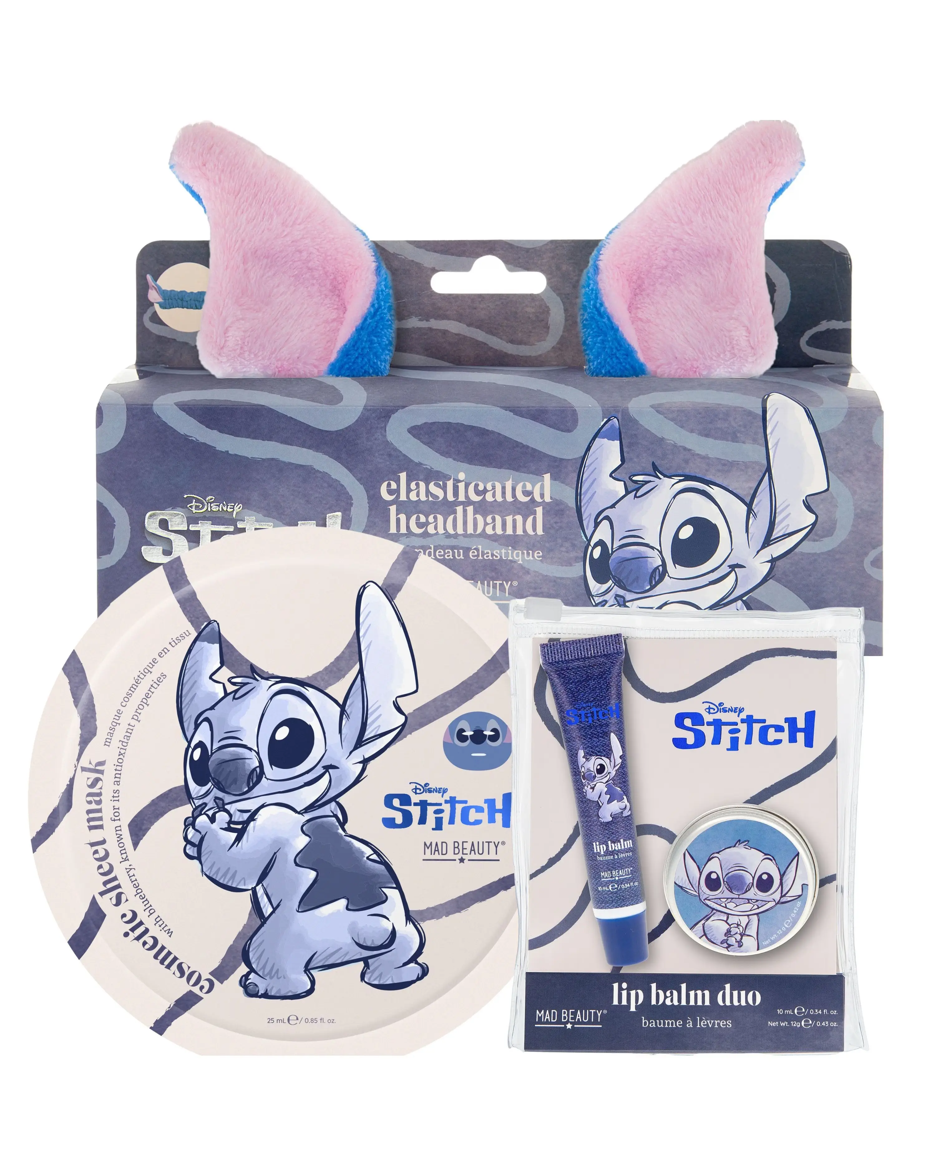 Disney Stitch Denim Sheet Mask, Lip Balm & Headband Set