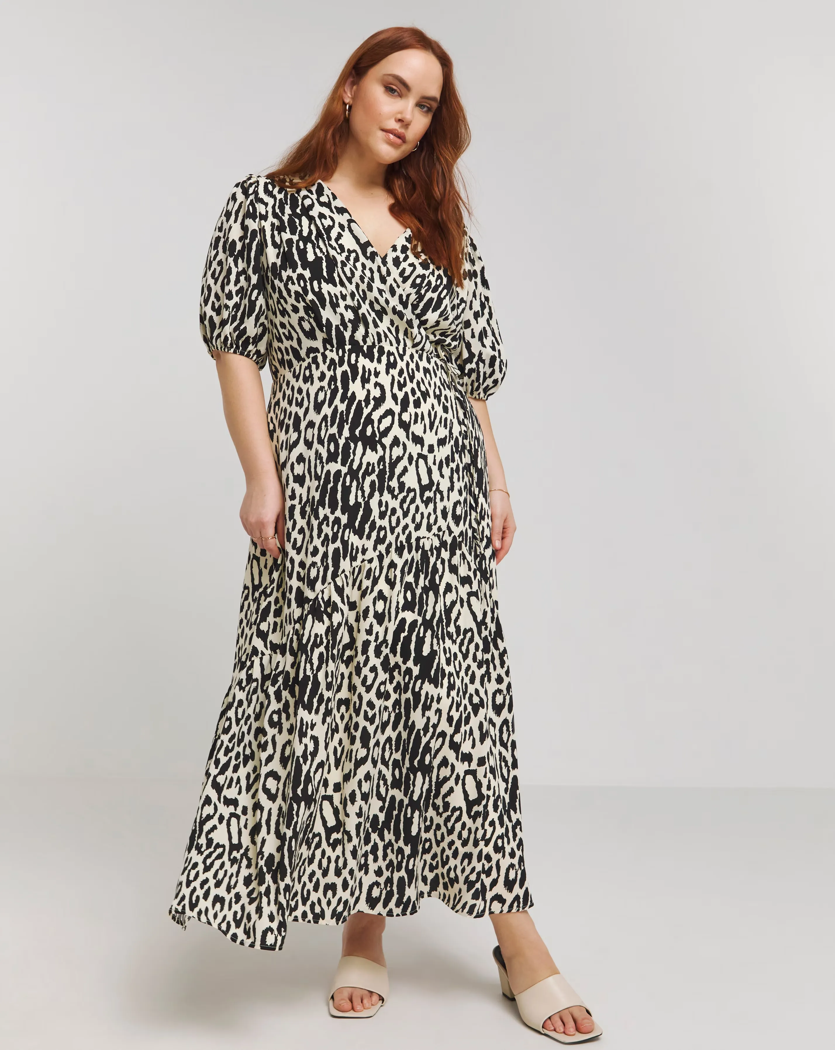 Lovedrobe Animal Print Wrap Front Puff Sleeve Midi Dress