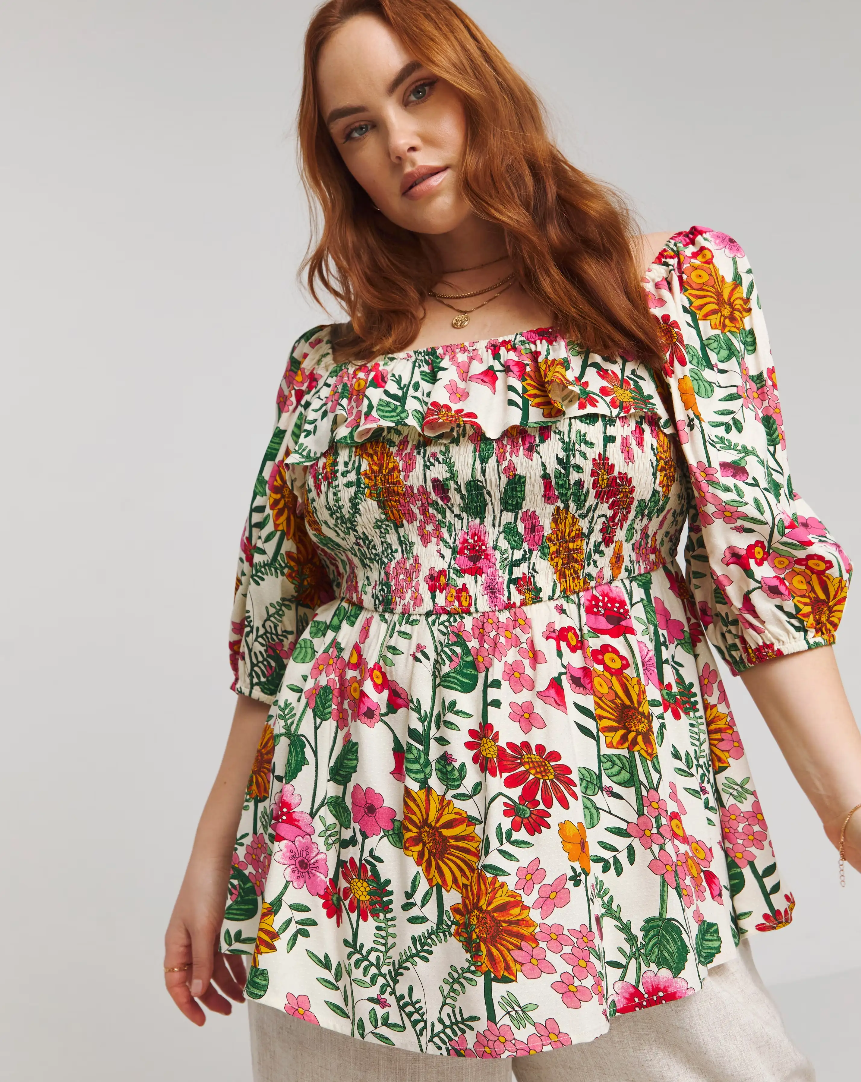 Lovedrobe Floral Shirred Puff Sleeve Top