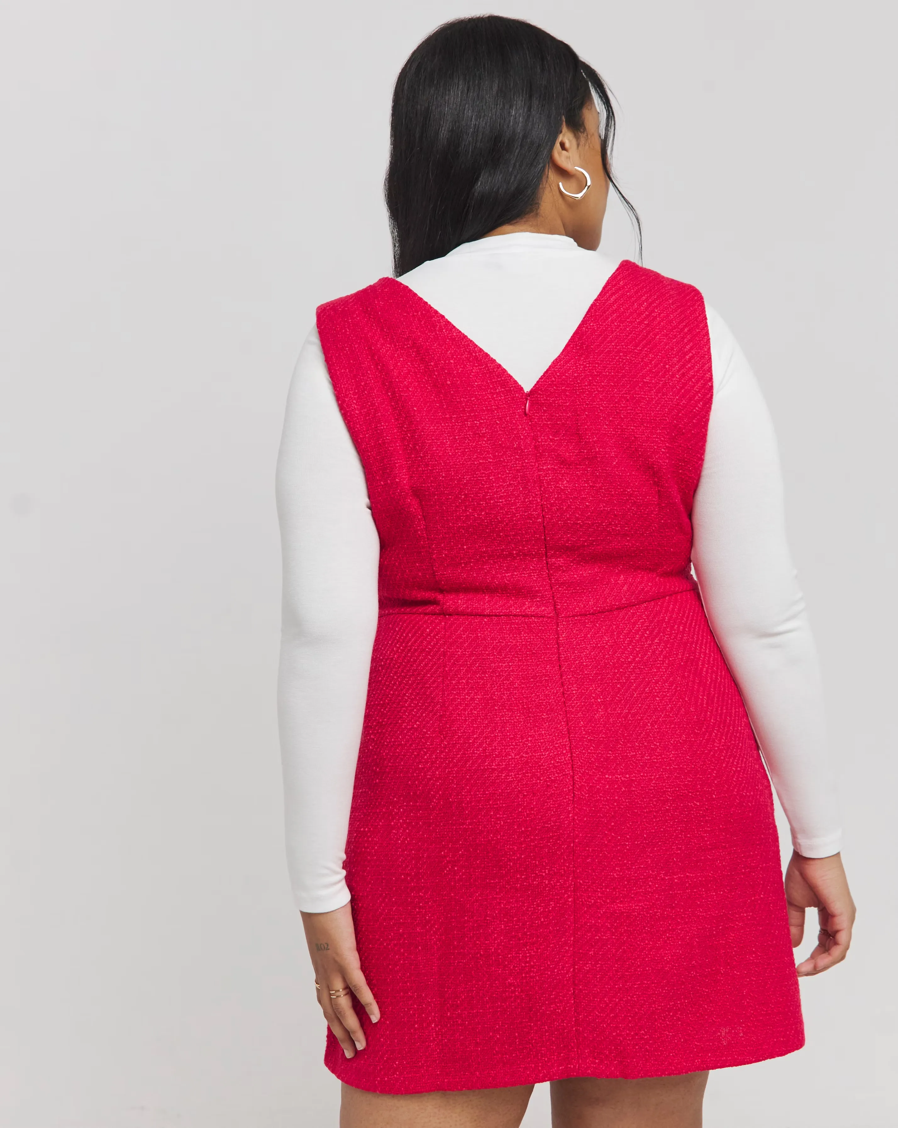 Pink Boucle Tailored Pinafore Dress