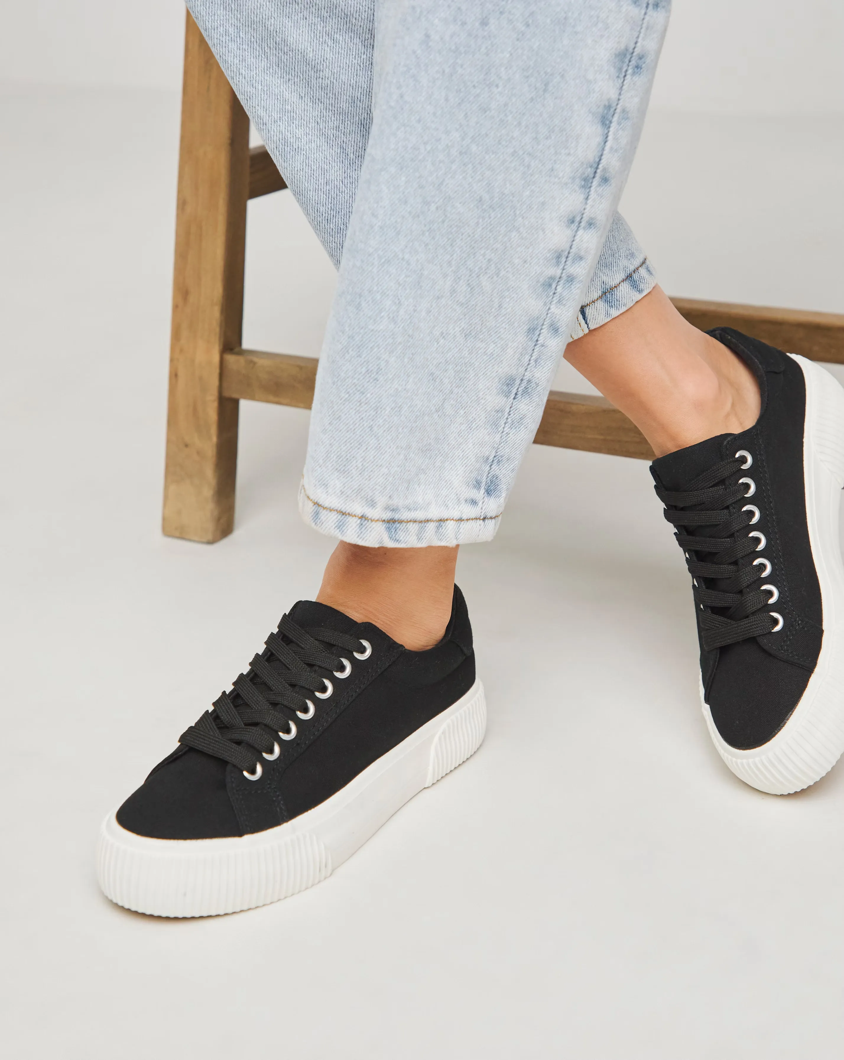 Sicilly Canvas Trainers Chunky Ribbed Sole - Extra Wide Fit (EEE)