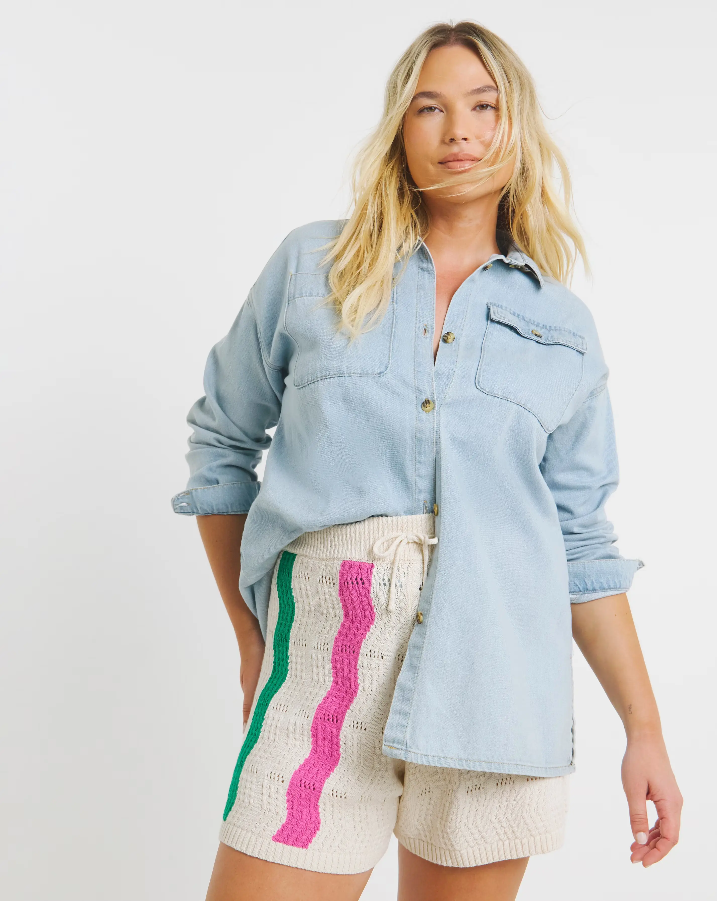 Native Youth Multi Stripe Intarsia Knitted Short