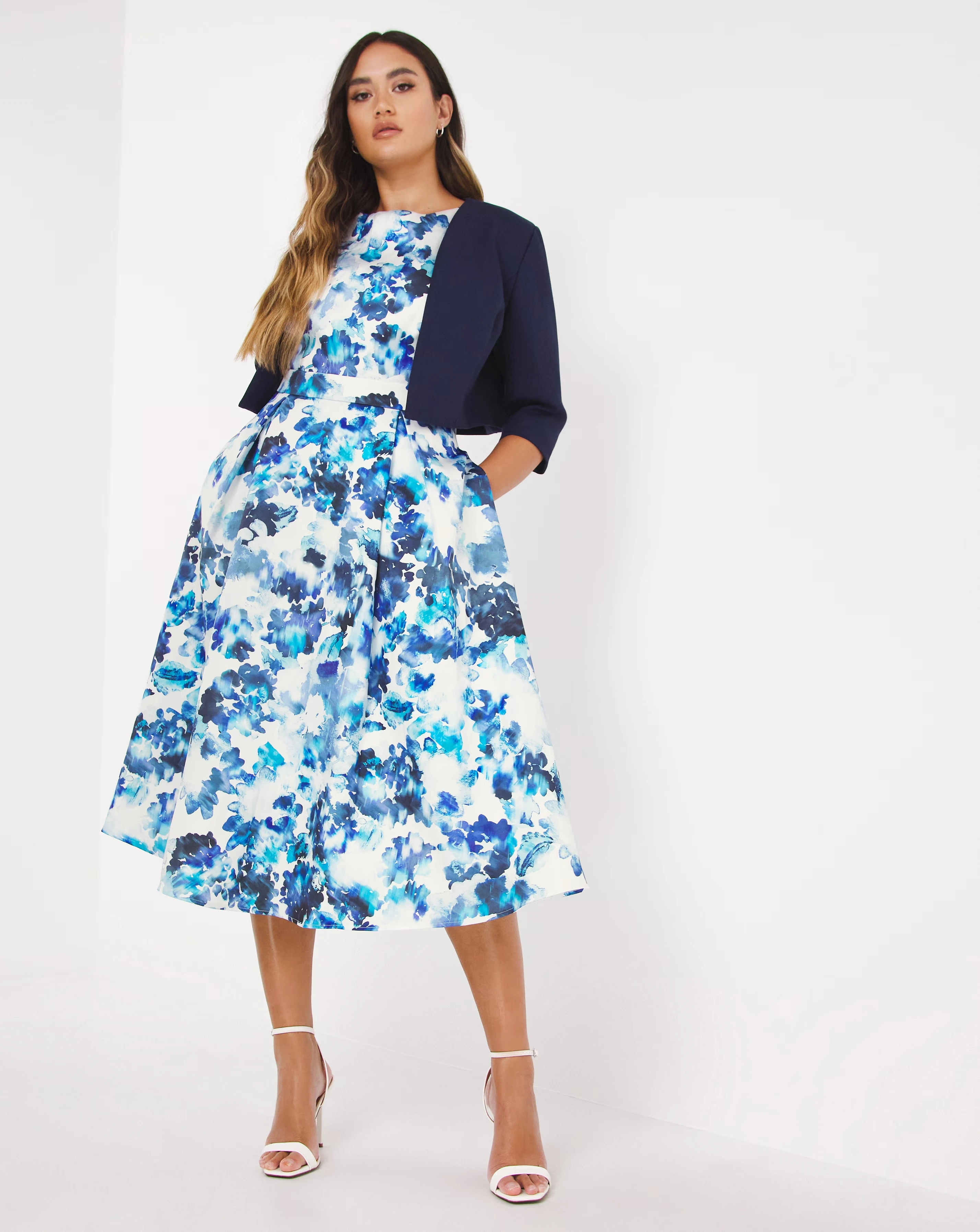 Joanna Hope Blue Floral Prom Dress & Shrug