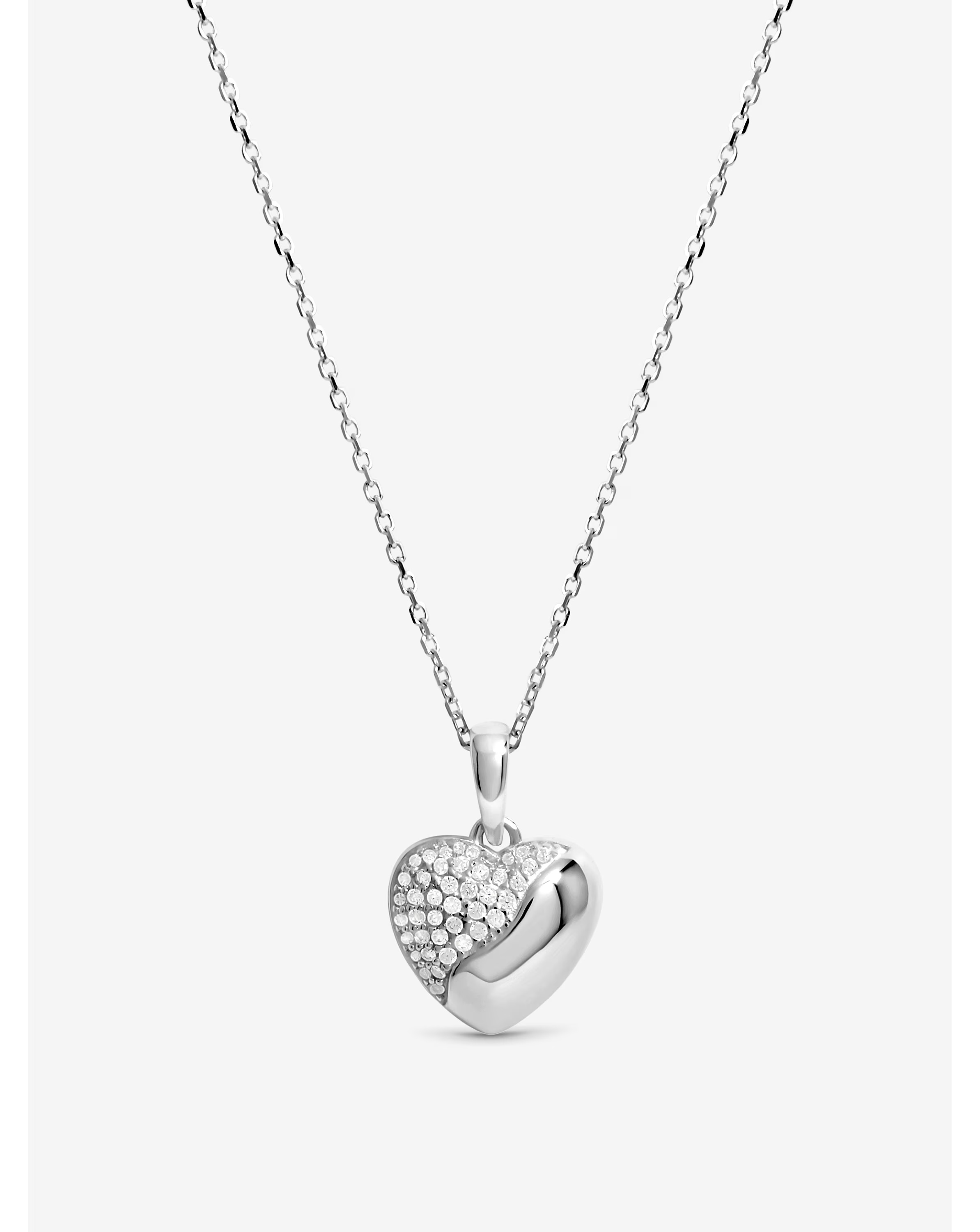 Simply Silver Sterling Silver 925 Polished and Micro Pave Pendant - Gift Pouch