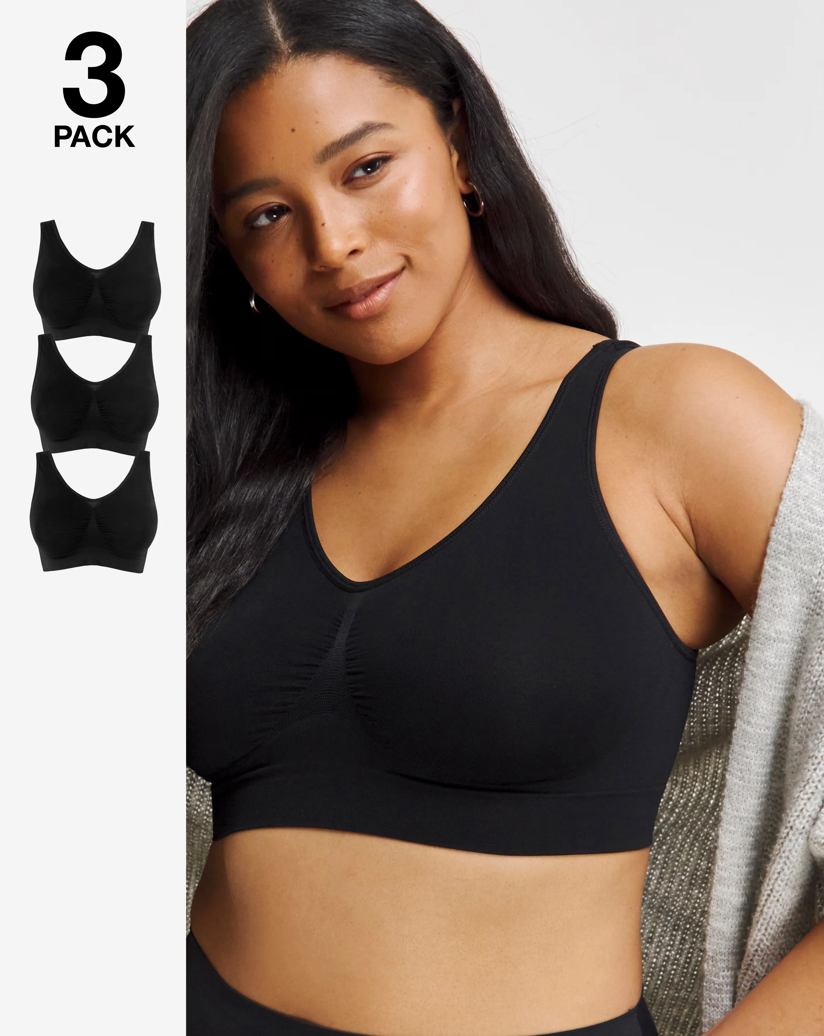 Pretty Secrets (3 Pack) Comfort Tops (Fits Up To D) Black
