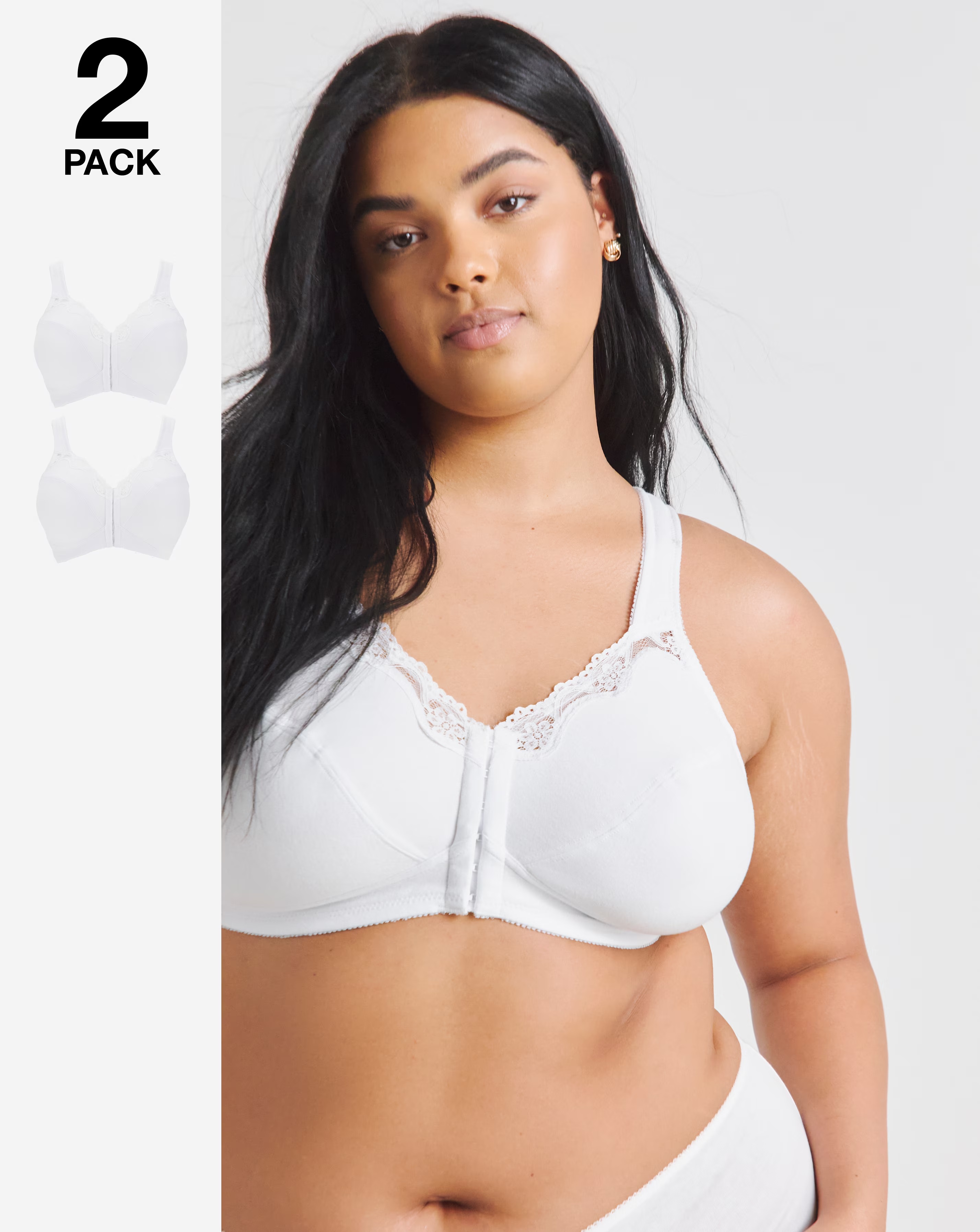 Pretty Secrets (2 Pack) Front Fastening Bras (B-DD) White