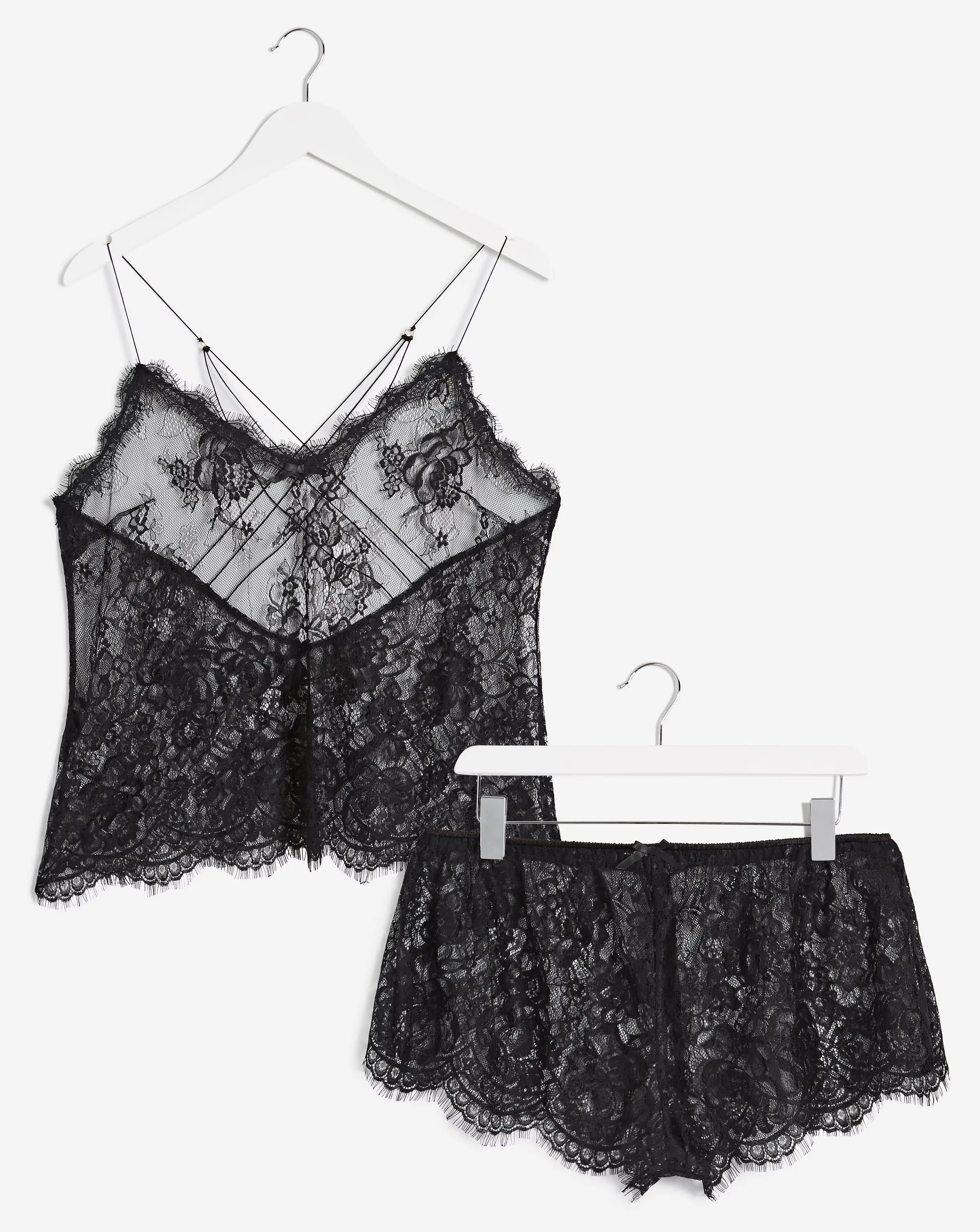 Figleaves Gigi Galloon Lace Cami and Short Set - Black