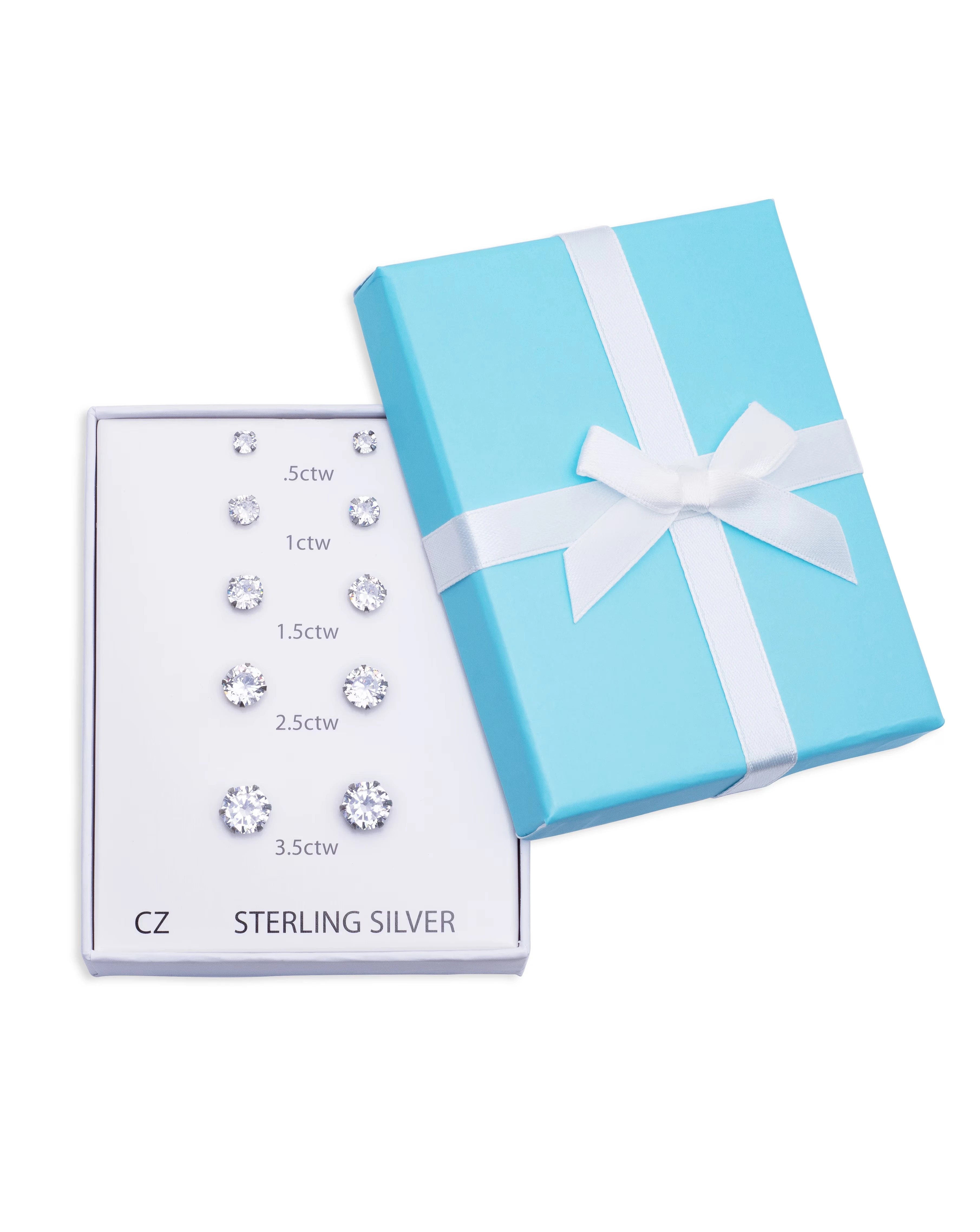Sterling Silver Five Piece Cubic Zirconia Solitaire Earring Set