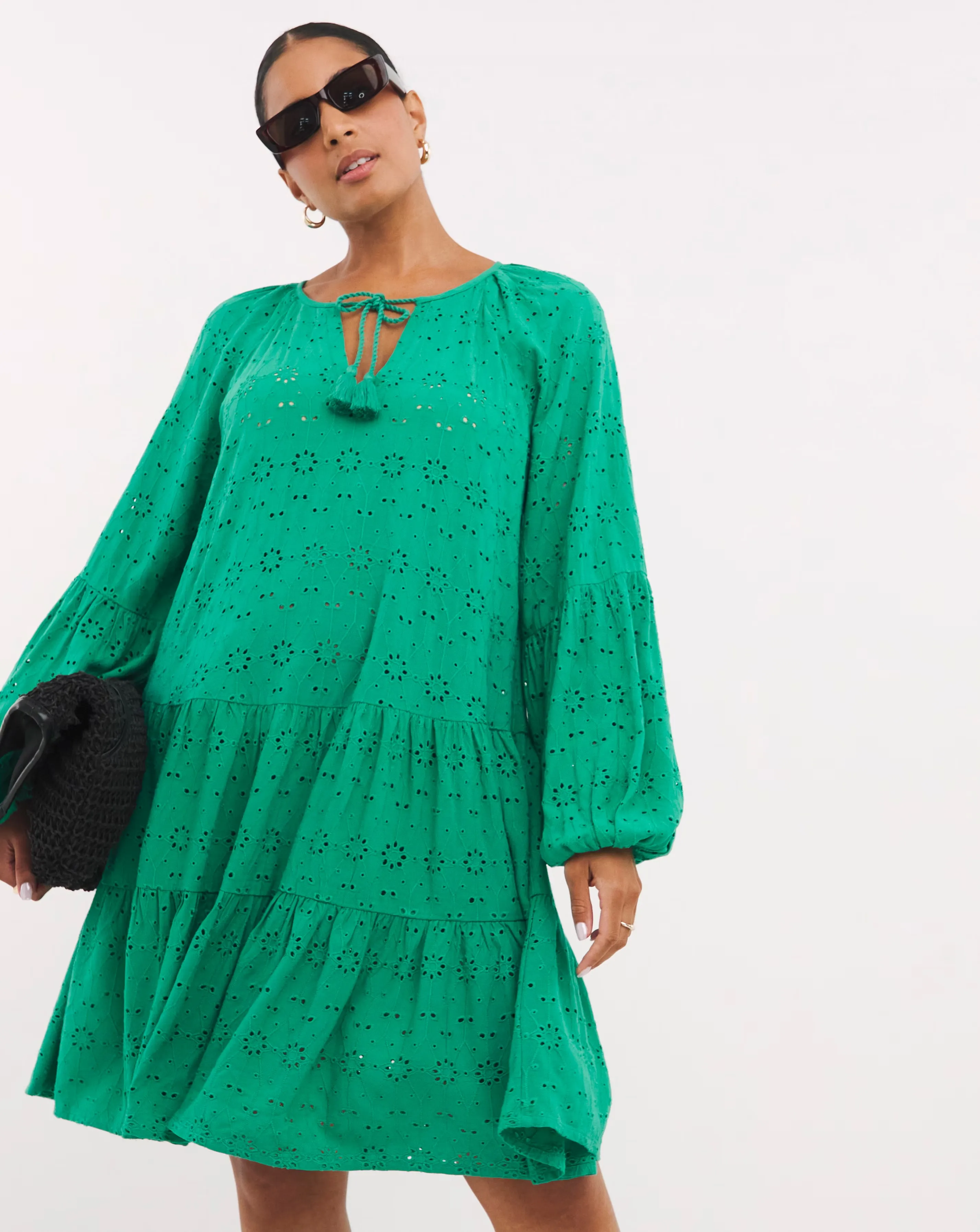 Beach to Beach Green Broderie Beach Dress
